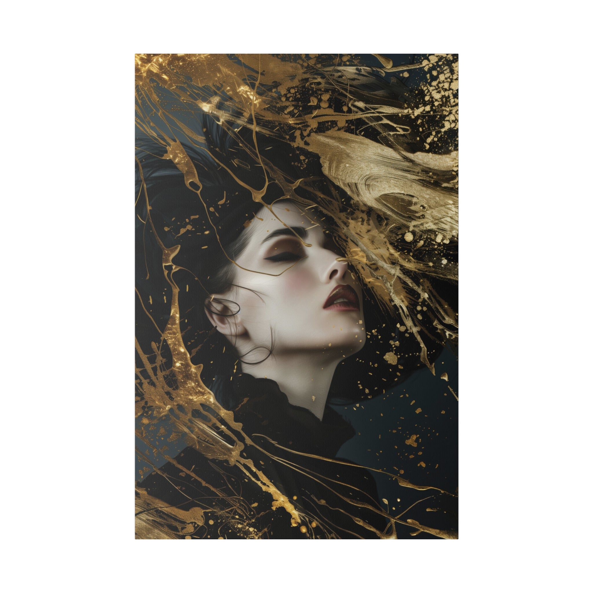 A Splash of Gold, Woman Portrait - Luxury Gold Themed Wall Art - Vertical Canvas - WA297