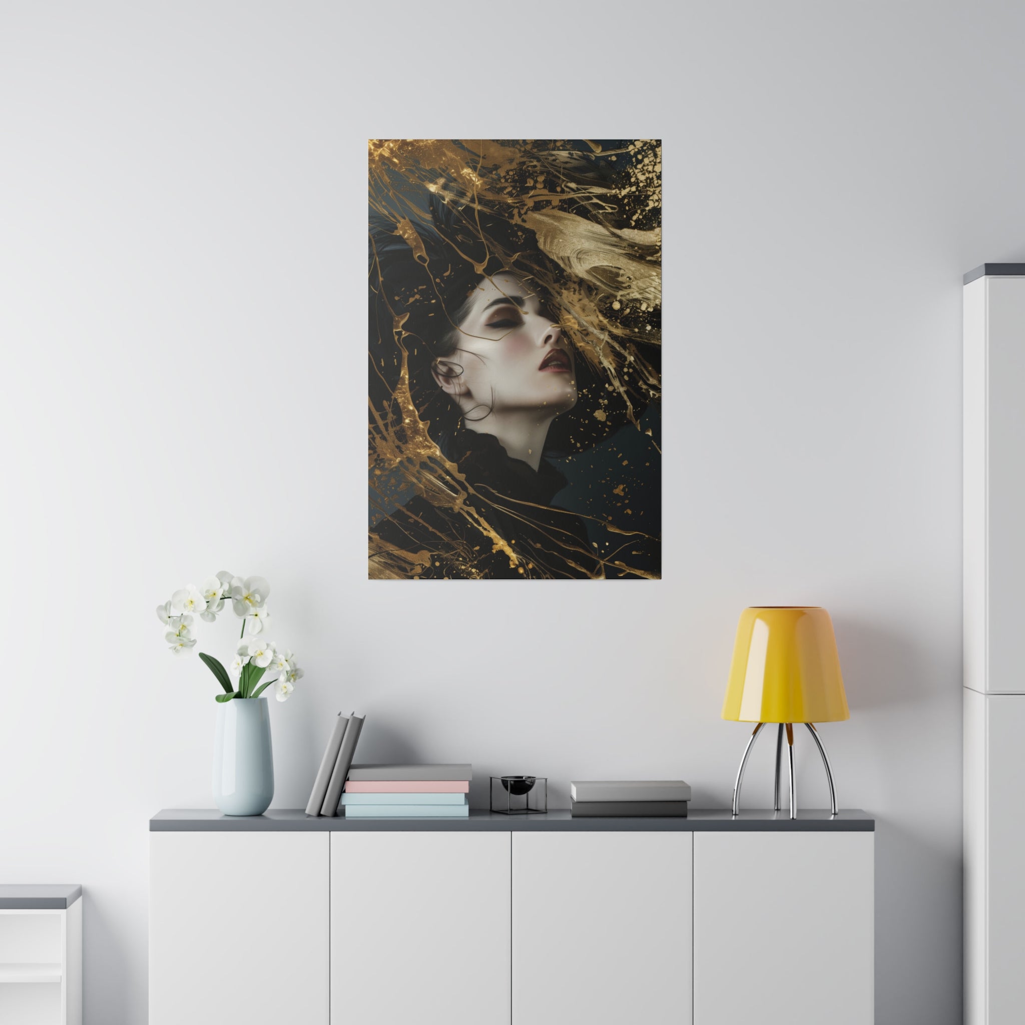 A Splash of Gold, Woman Portrait - Luxury Gold Themed Wall Art - Vertical Canvas - WA297