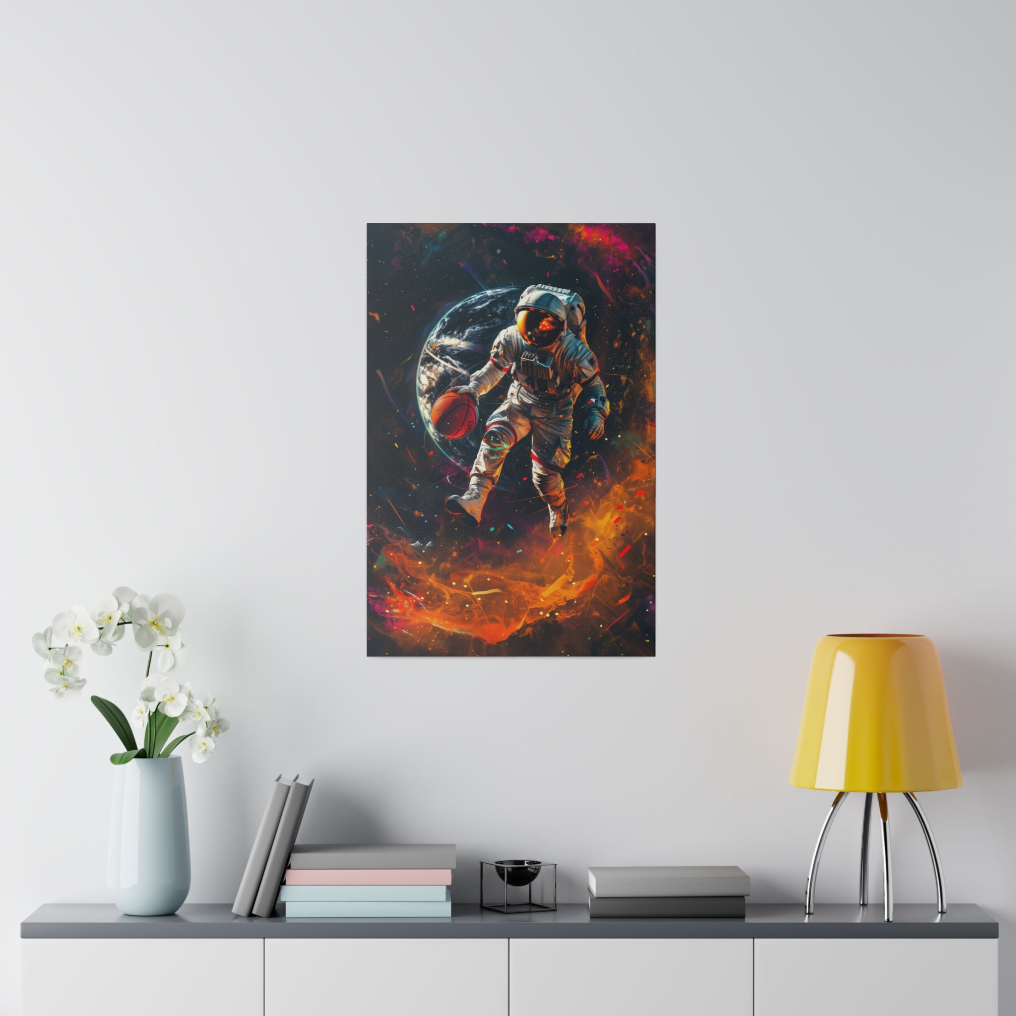 Basketball Player in Space Wall Art - Vertical Canvas - WA117