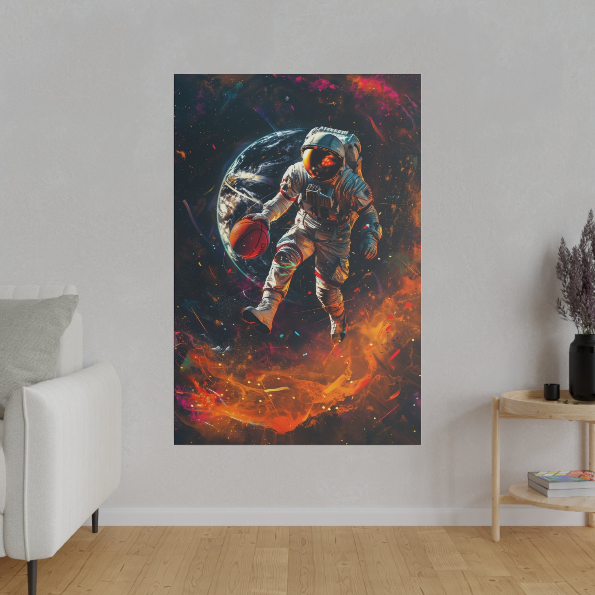 Basketball Player in Space Wall Art - Vertical Canvas - WA117