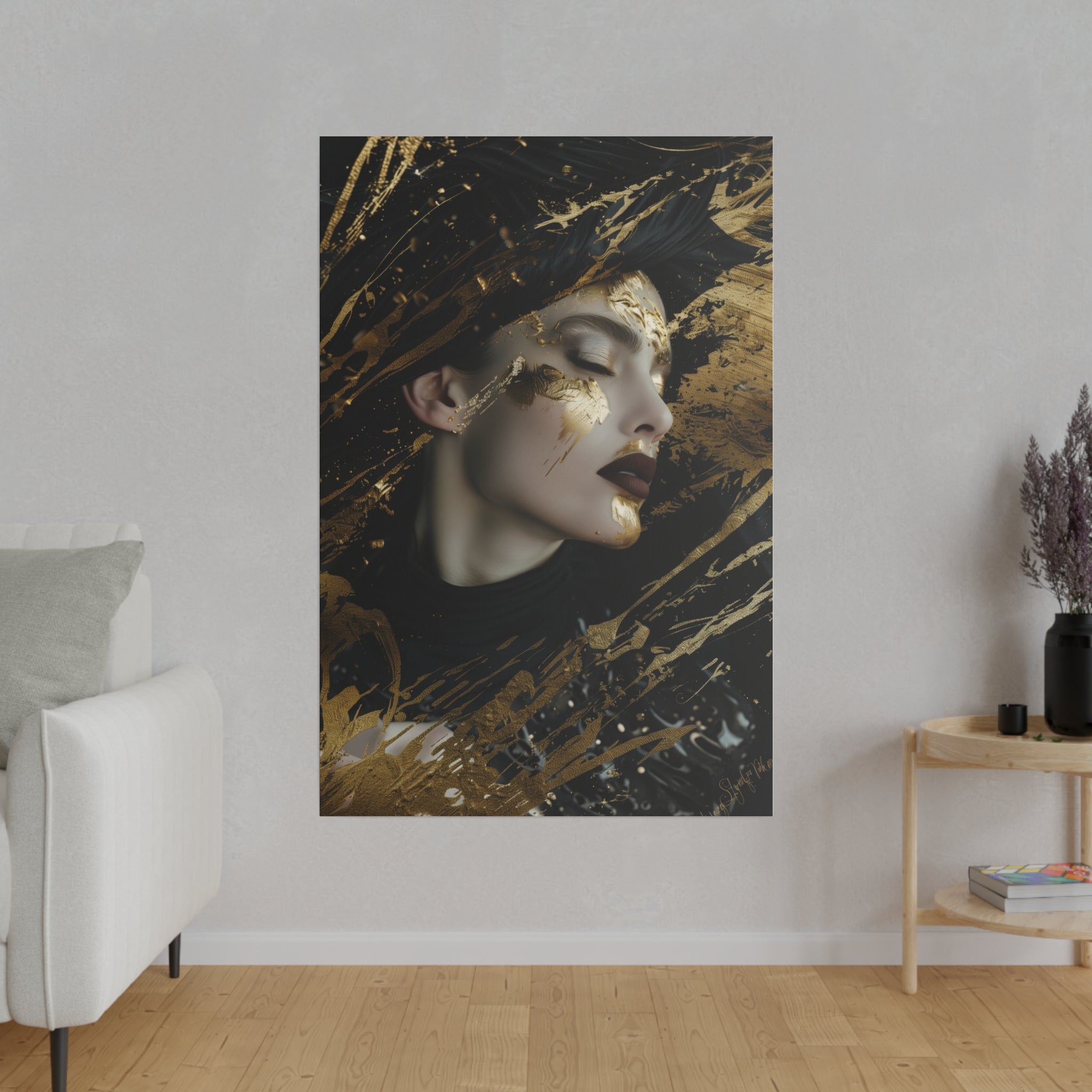 Graced by Gold, Woman Portrait - Luxury Gold Themed Wall Art - Vertical Canvas - WA298