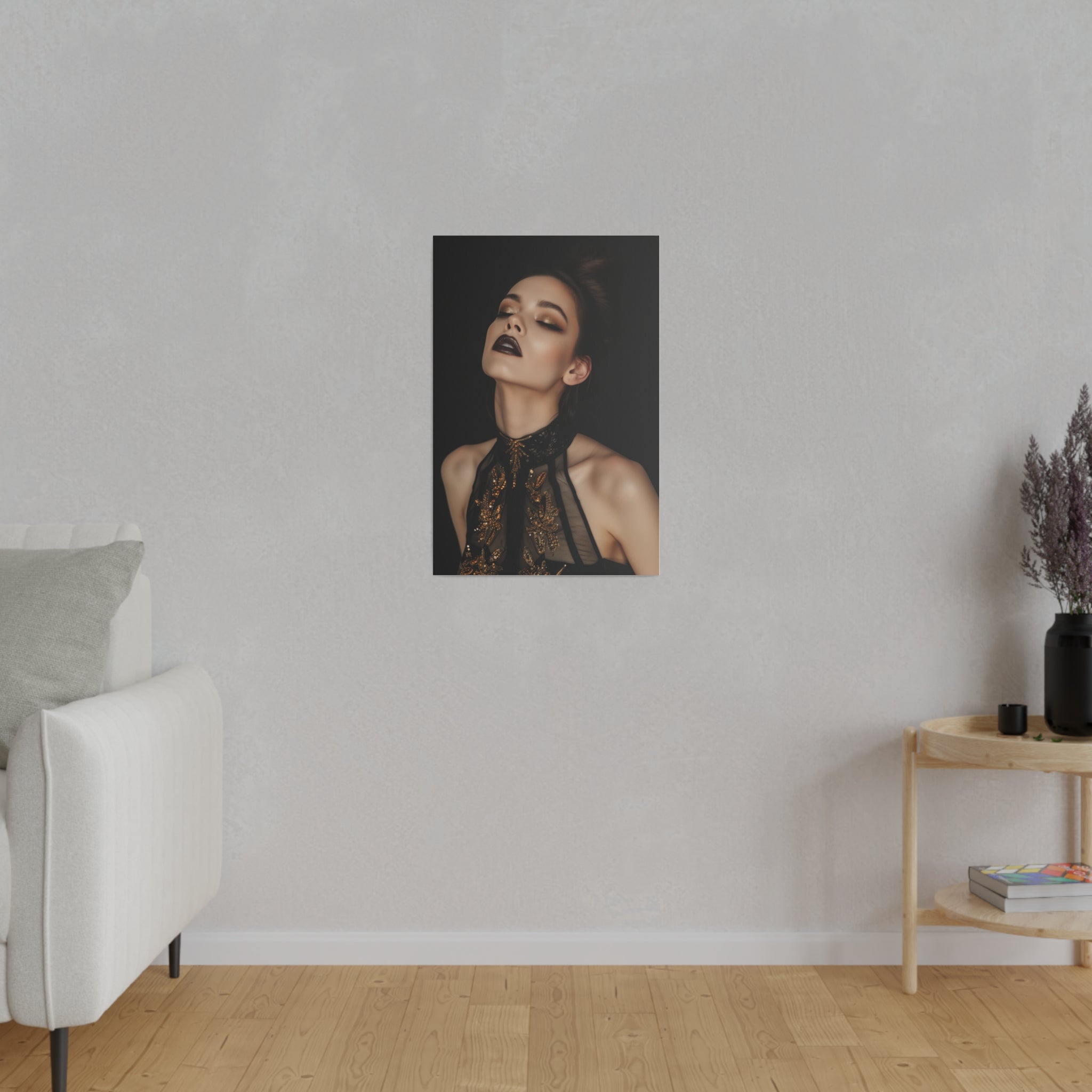 Dark Allure, Woman Portrait - Luxury Gold Themed Wall Art - Vertical Canvas - WA293