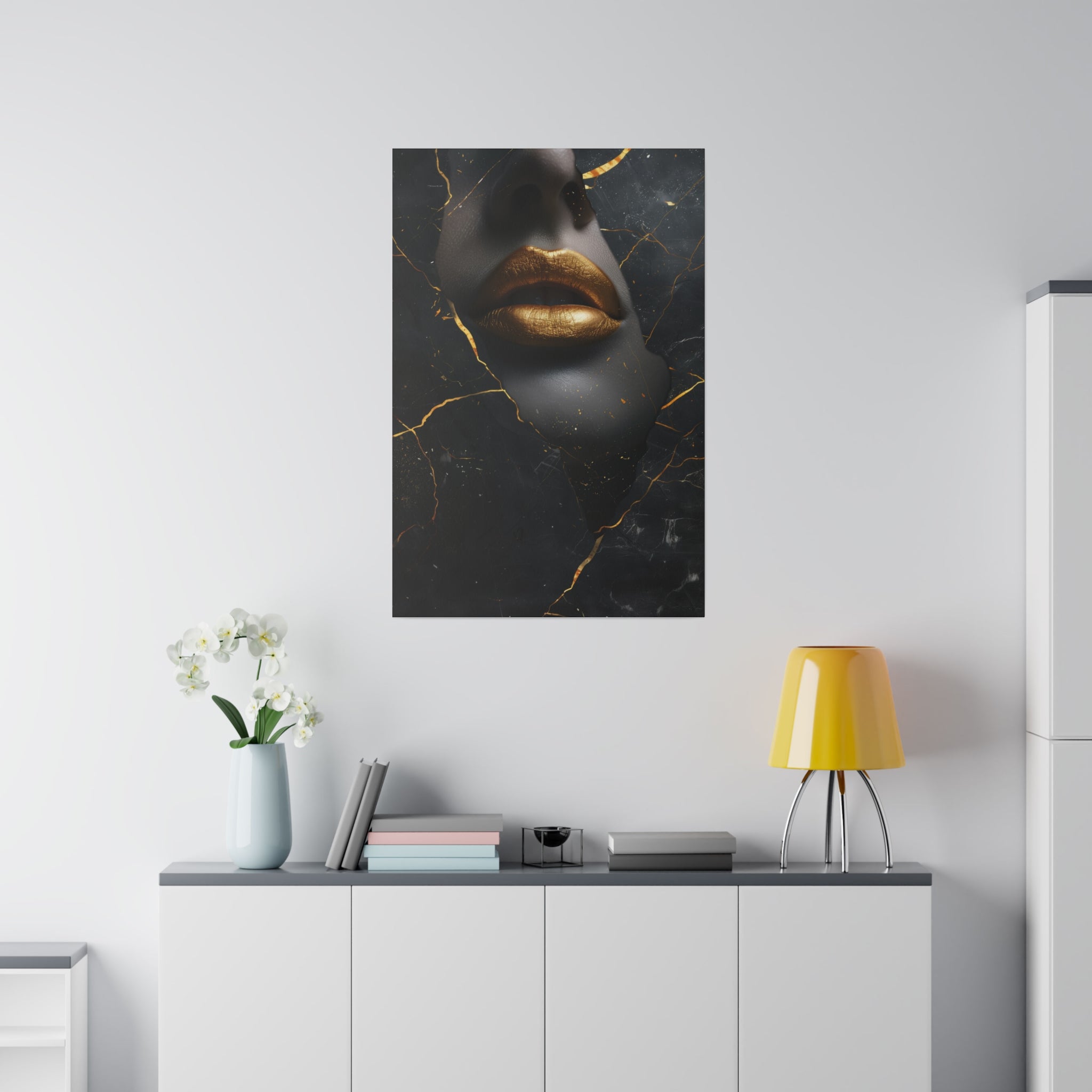 Lips of Gold, Woman Portrait - Luxury Gold Themed Wall Art - Vertical Canvas - WA309