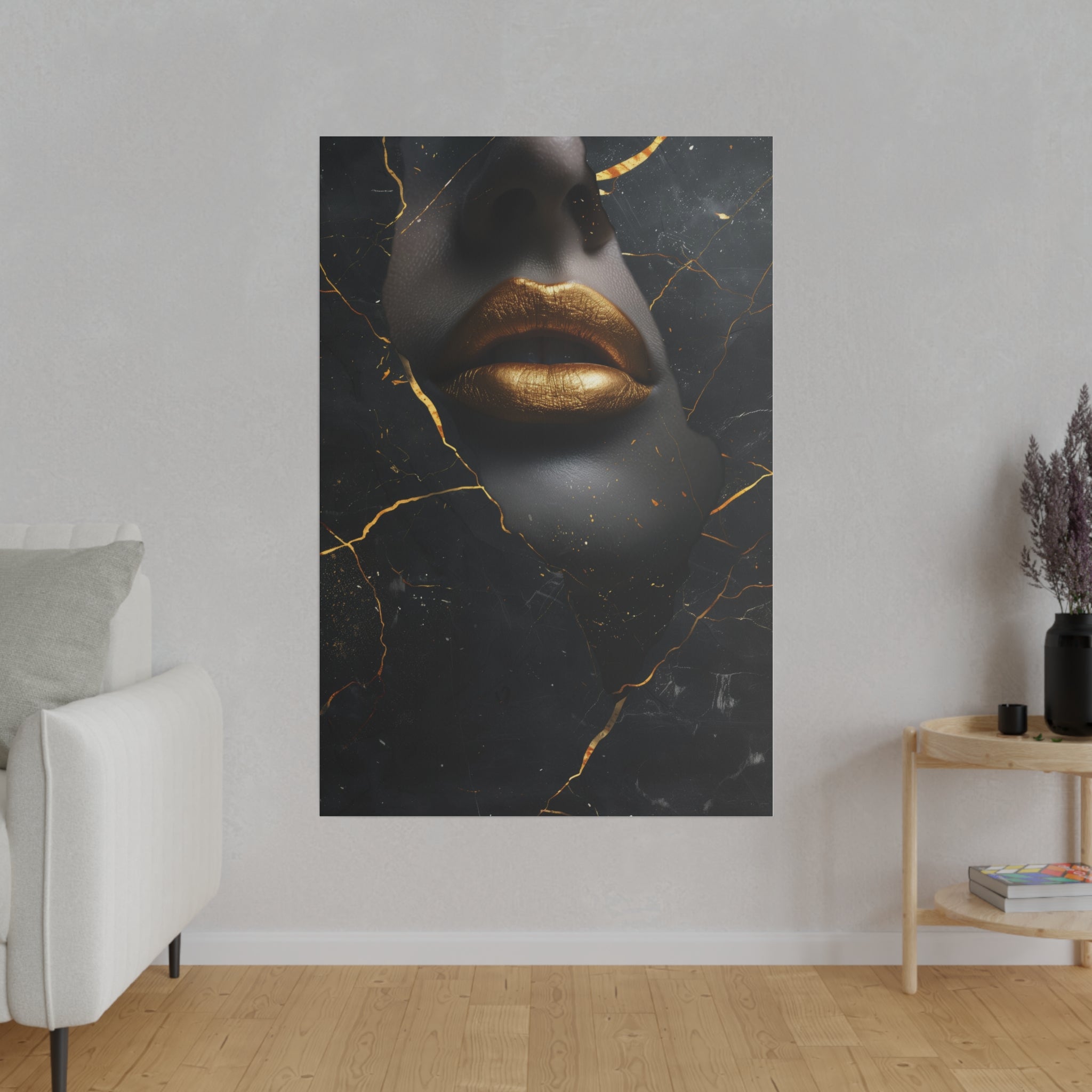 Lips of Gold, Woman Portrait - Luxury Gold Themed Wall Art - Vertical Canvas - WA309