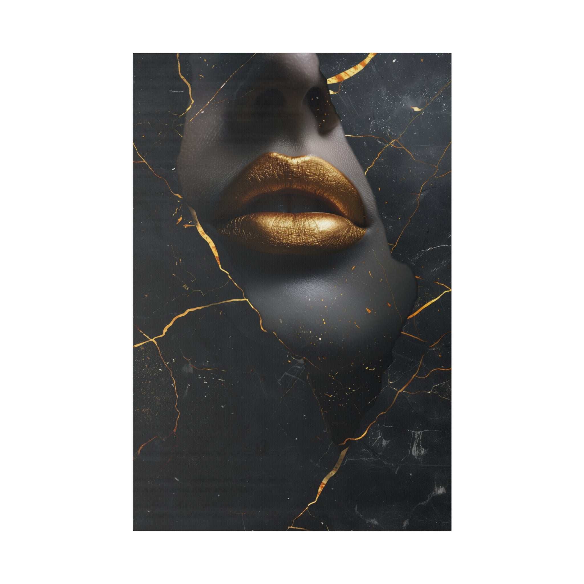 Lips of Gold, Woman Portrait - Luxury Gold Themed Wall Art - Vertical Canvas - WA309