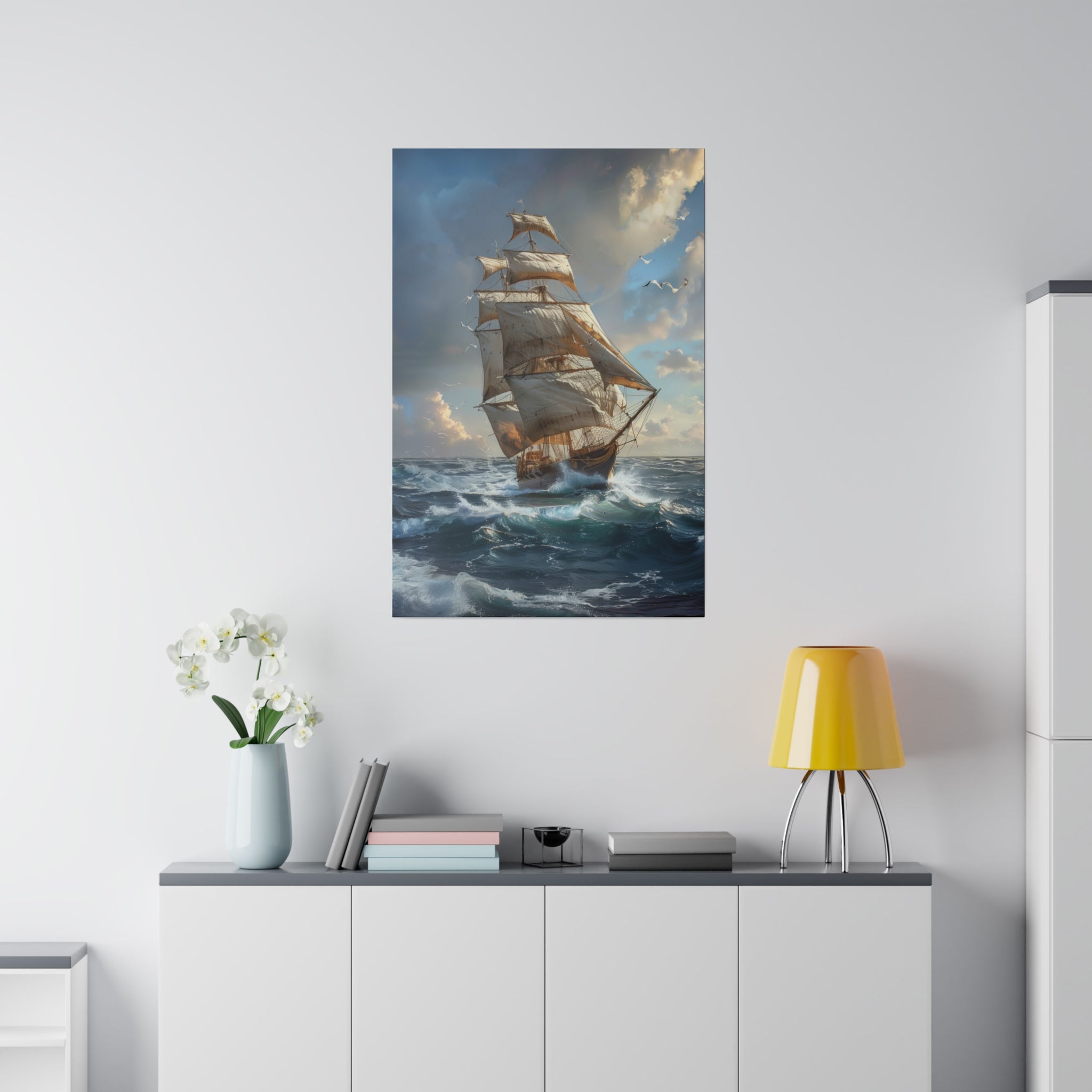 Ship on the Ocean Wall Art - Vertical Canvas - WA100