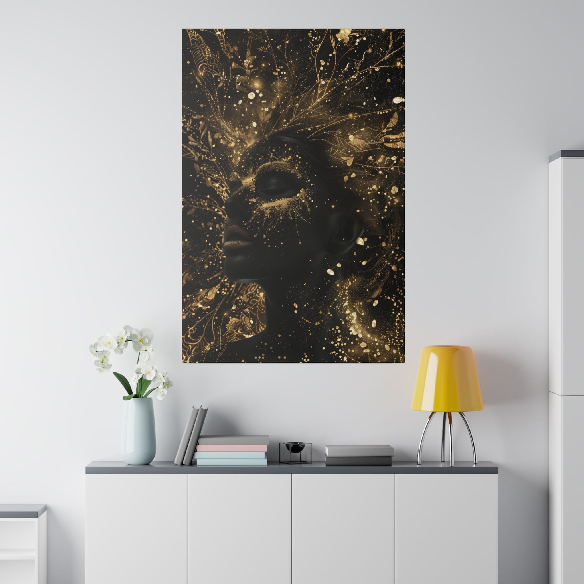 Golden Lifeforce, Woman Portrait - Luxury Gold Themed Wall Art - Vertical Canvas - WA311