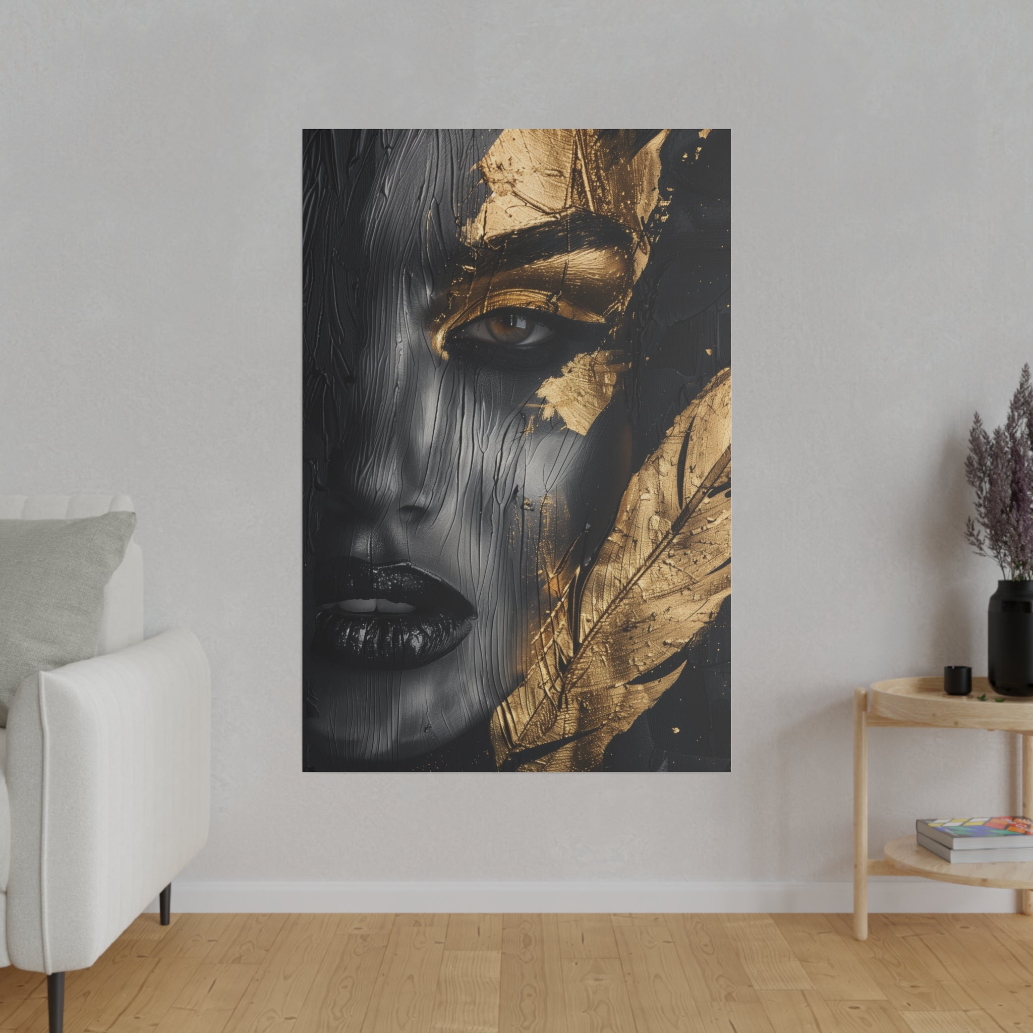 Painted Beauty, Woman Portrait - Luxury Gold Themed Wall Art - Vertical Canvas - WA296