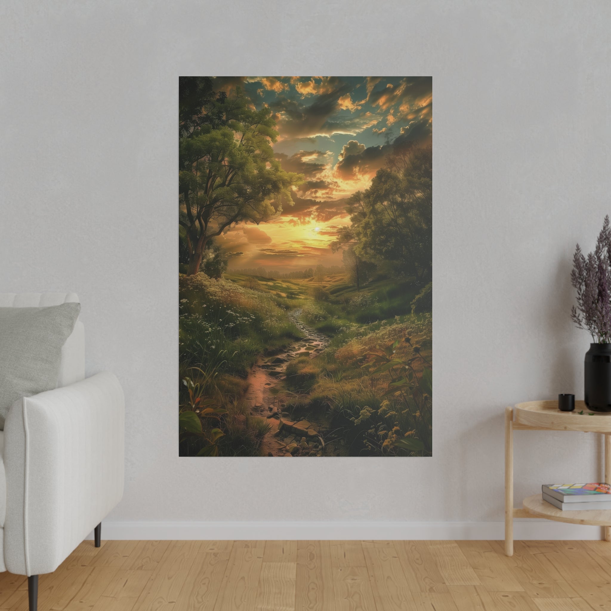 Golden Sunset Stream - Nature Wall Art - Vertical Canvas - WA326