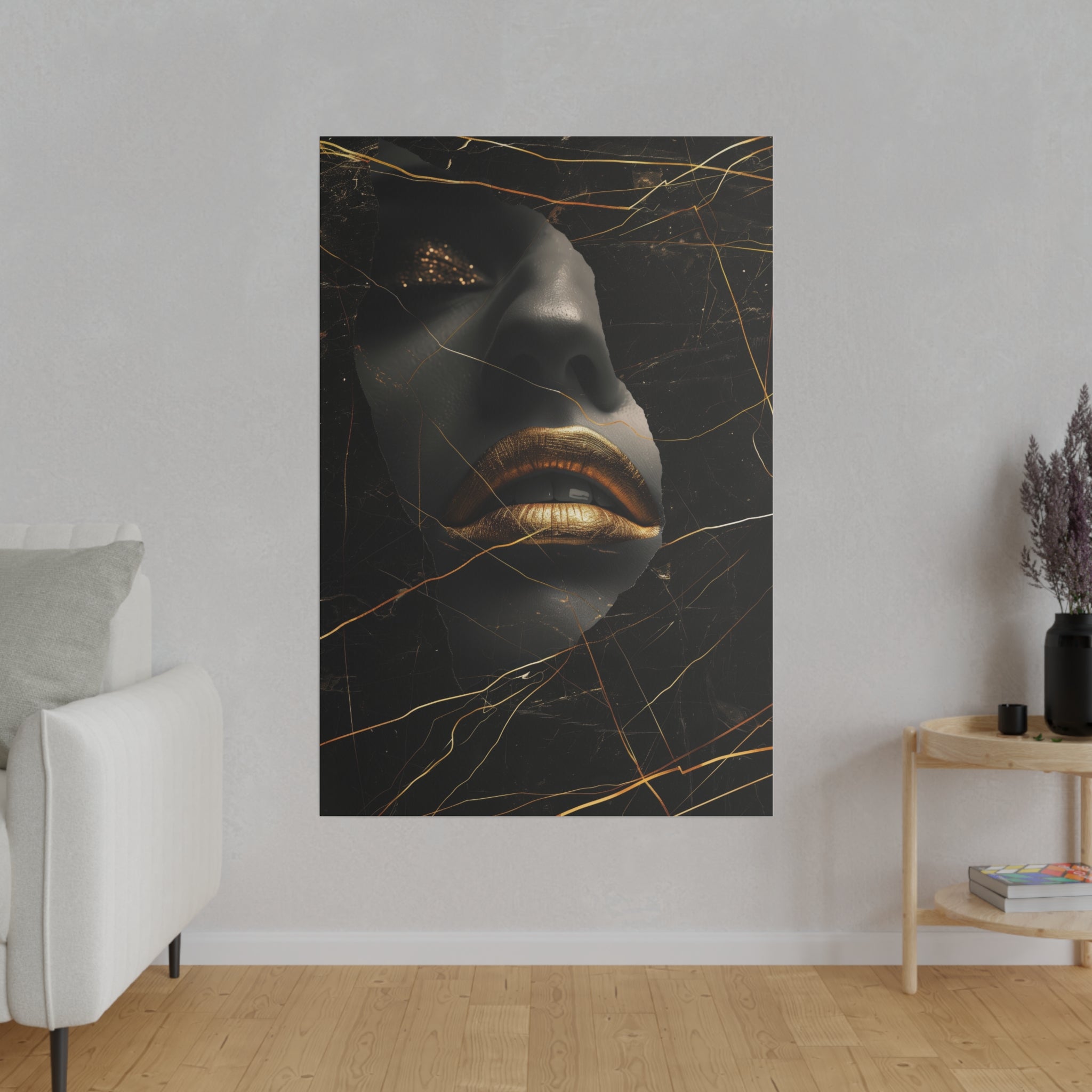 Gilded Fractures, Woman Portrait - Luxury Gold Themed Wall Art - Vertical Canvas - WA308