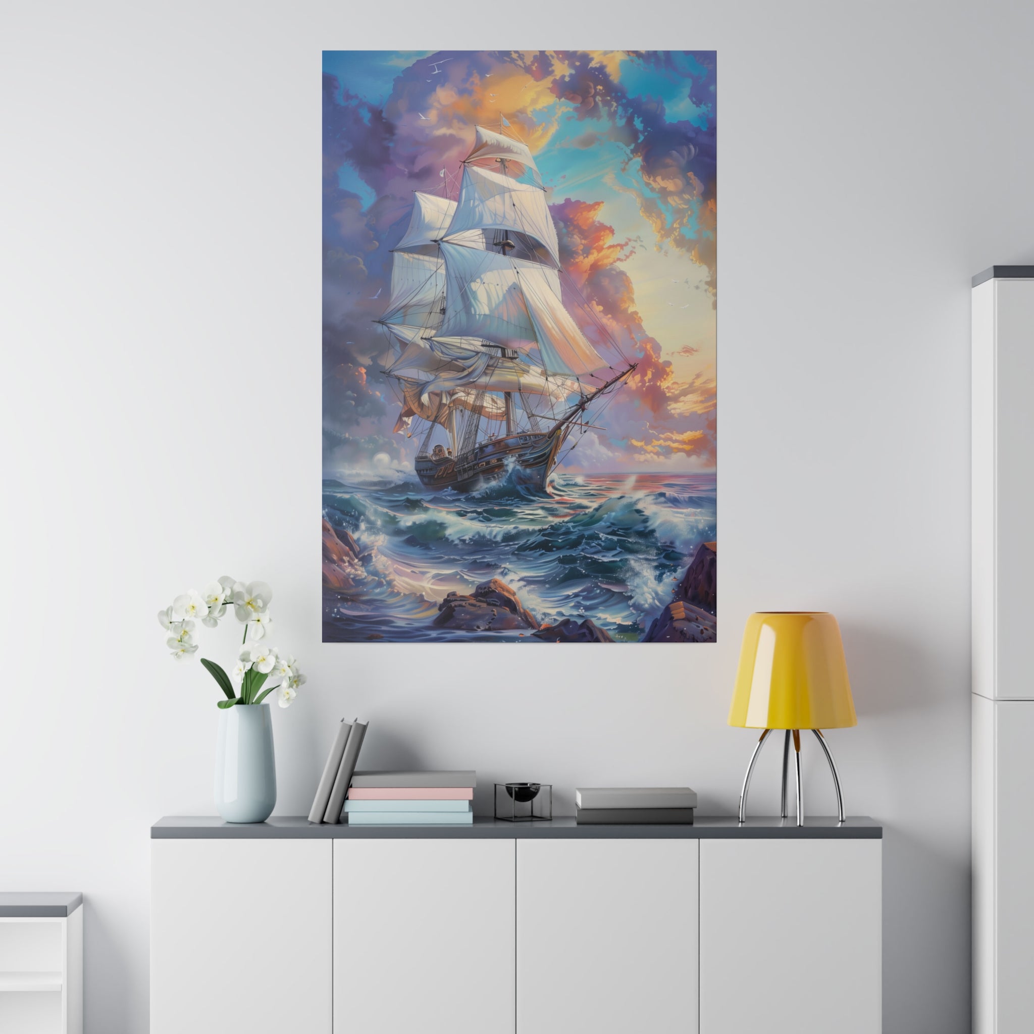 Ship on the Ocean Wall Art - Vertical Canvas - WA102