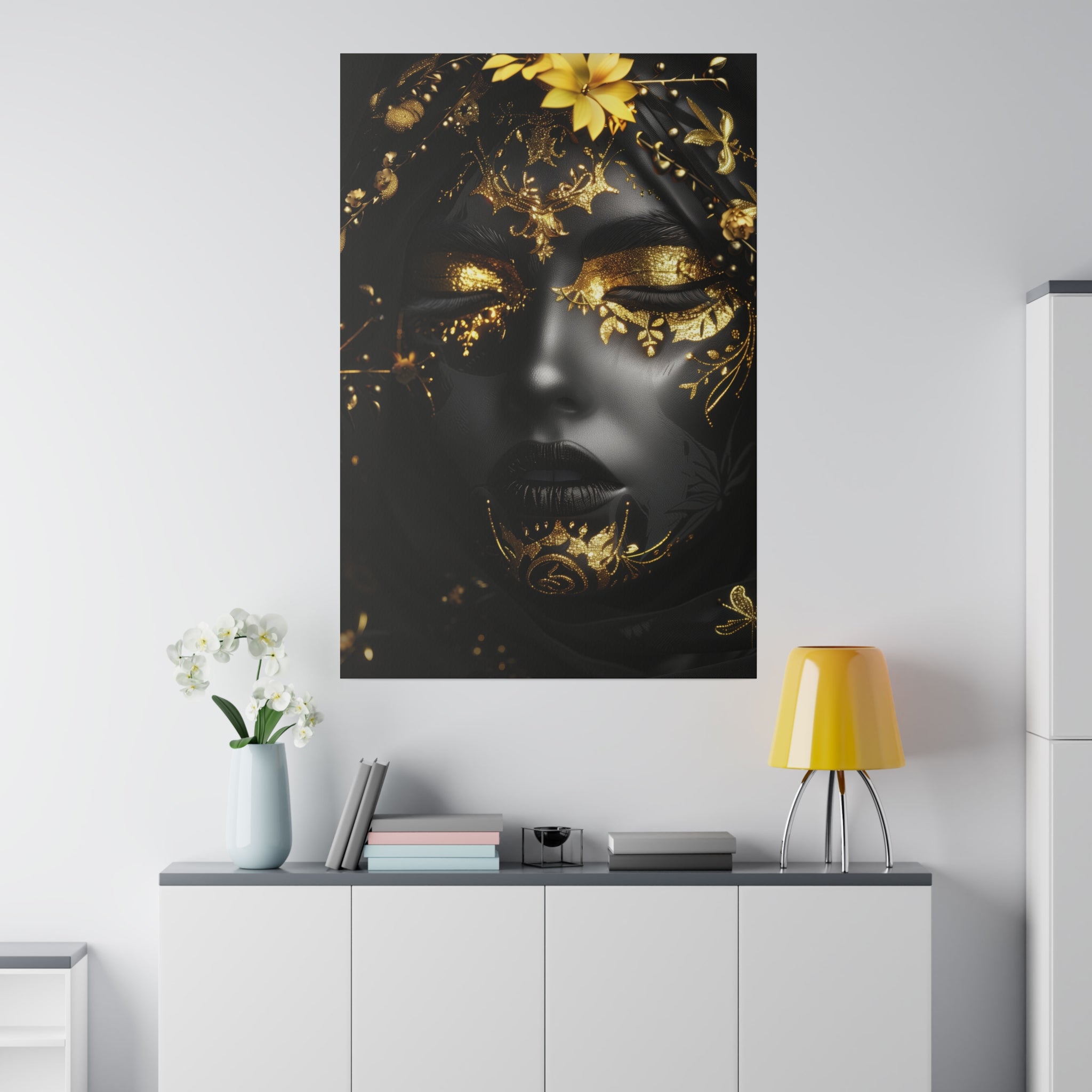 Golden Brilliance, Woman Portrait - Luxury Gold Themed Wall Art - Vertical Canvas - WA312