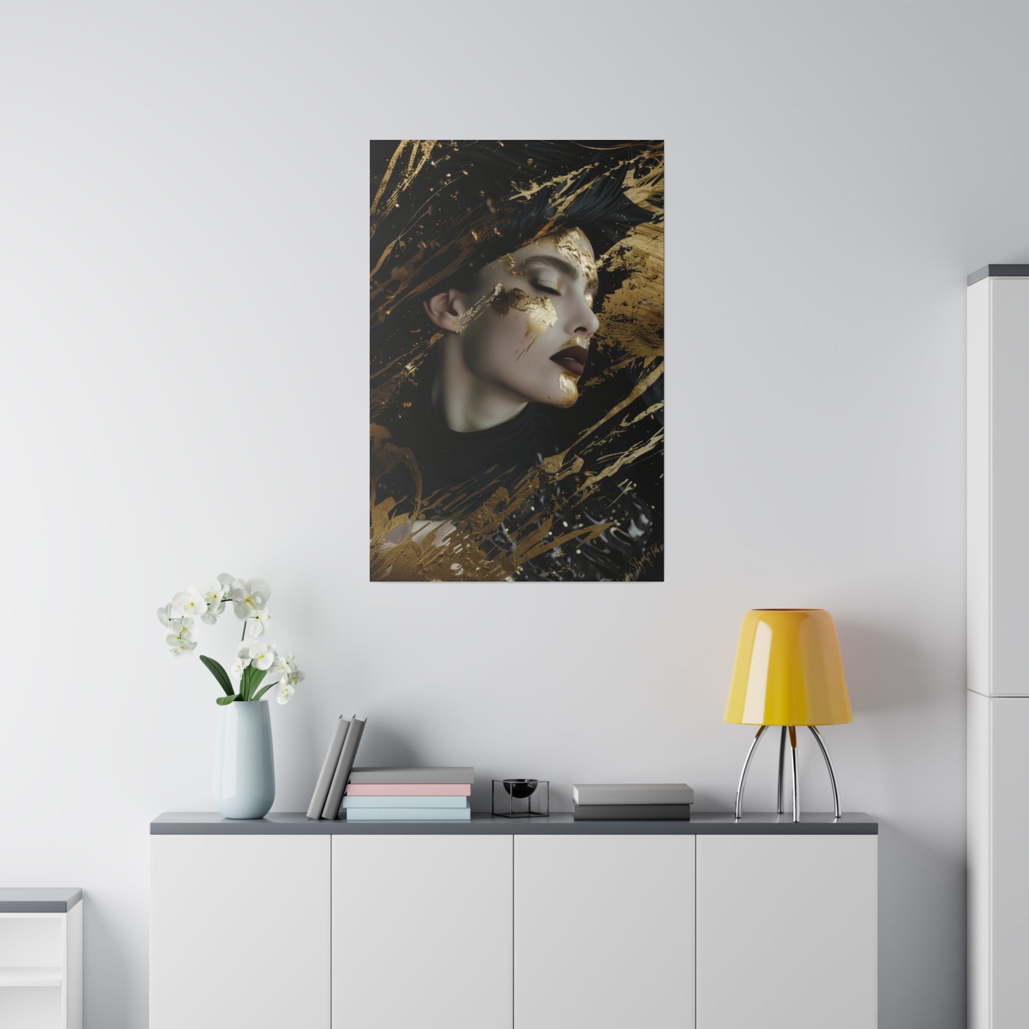 Graced by Gold, Woman Portrait - Luxury Gold Themed Wall Art - Vertical Canvas - WA298