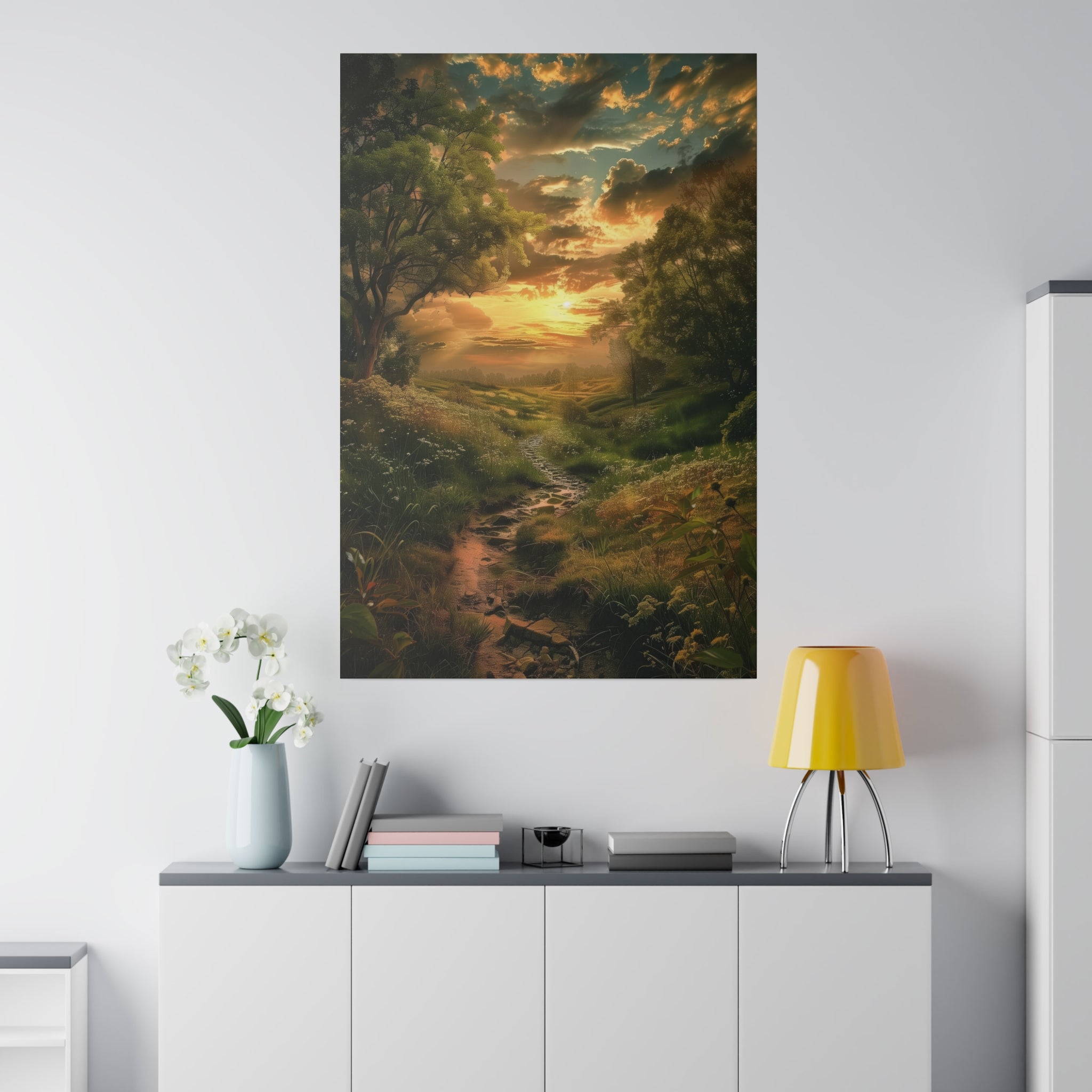 Golden Sunset Stream - Nature Wall Art - Vertical Canvas - WA326