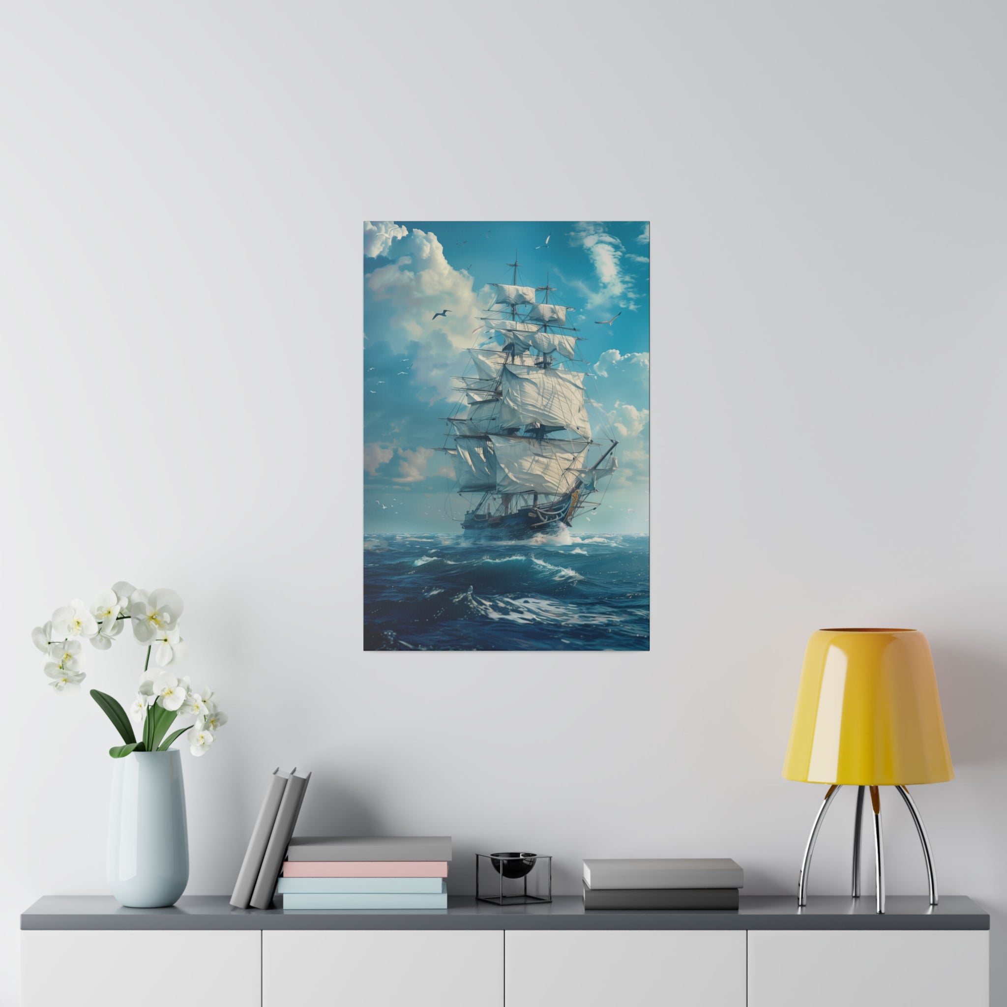 Ship on the Ocean Wall Art - Vertical Canvas - WA101