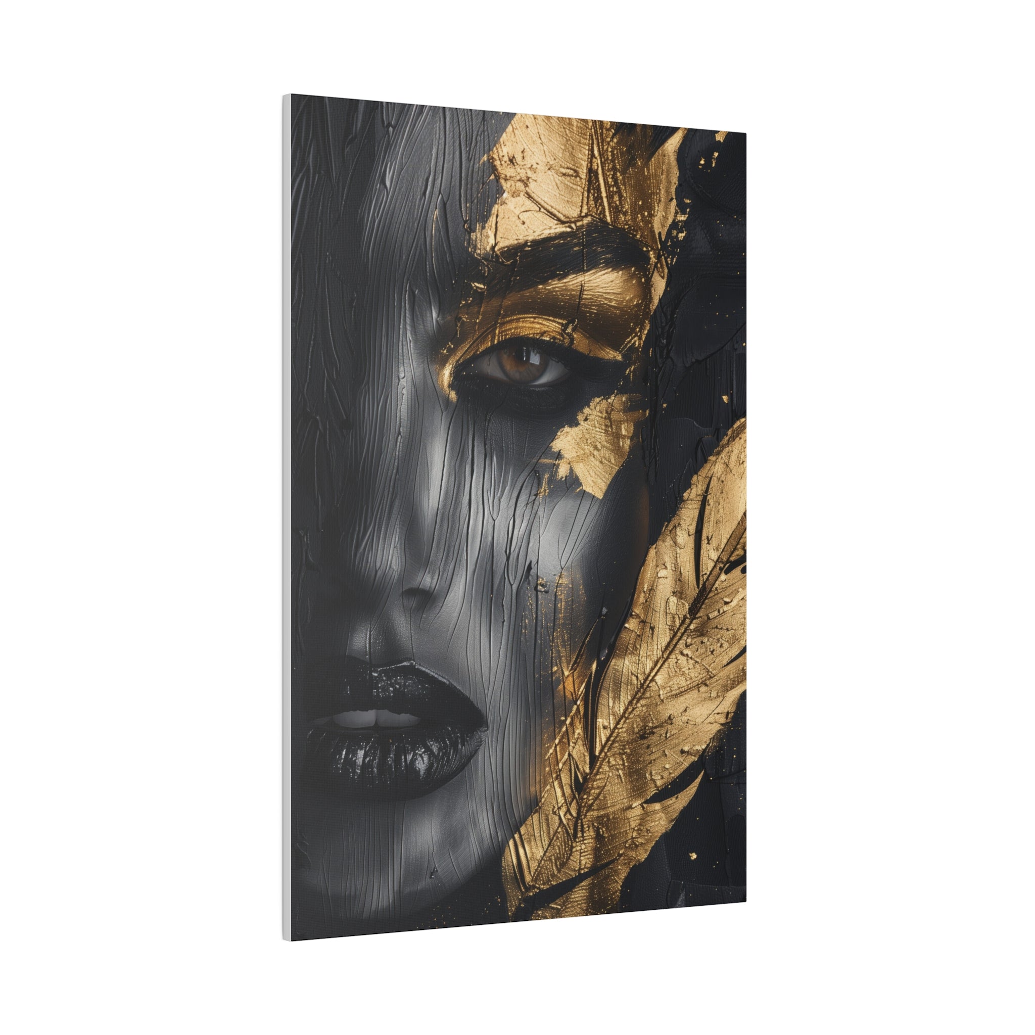 Painted Beauty, Woman Portrait - Luxury Gold Themed Wall Art - Vertical Canvas - WA296