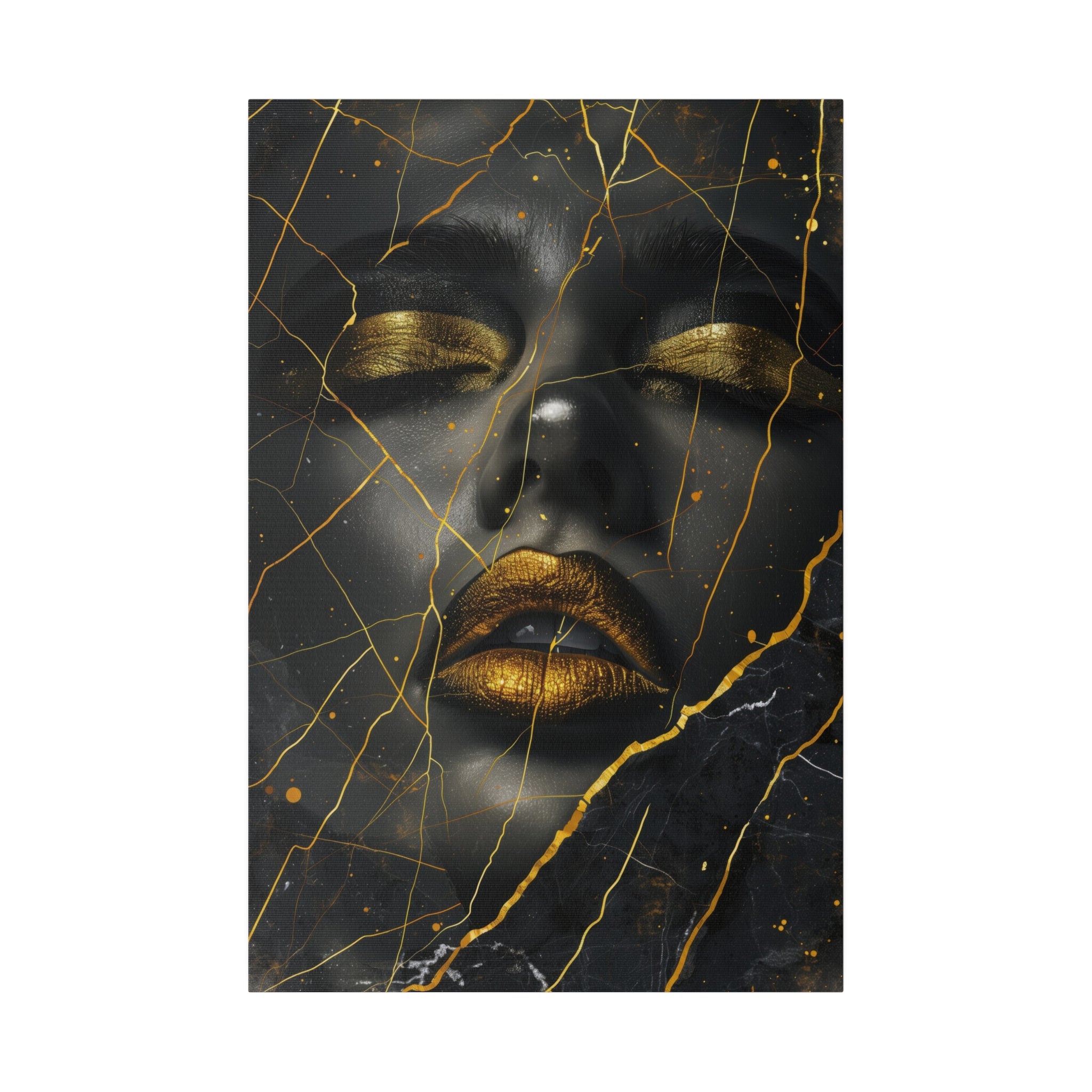 Shattered Gold, Woman Portrait - Luxury Gold Themed Wall Art - Vertical Canvas - WA307