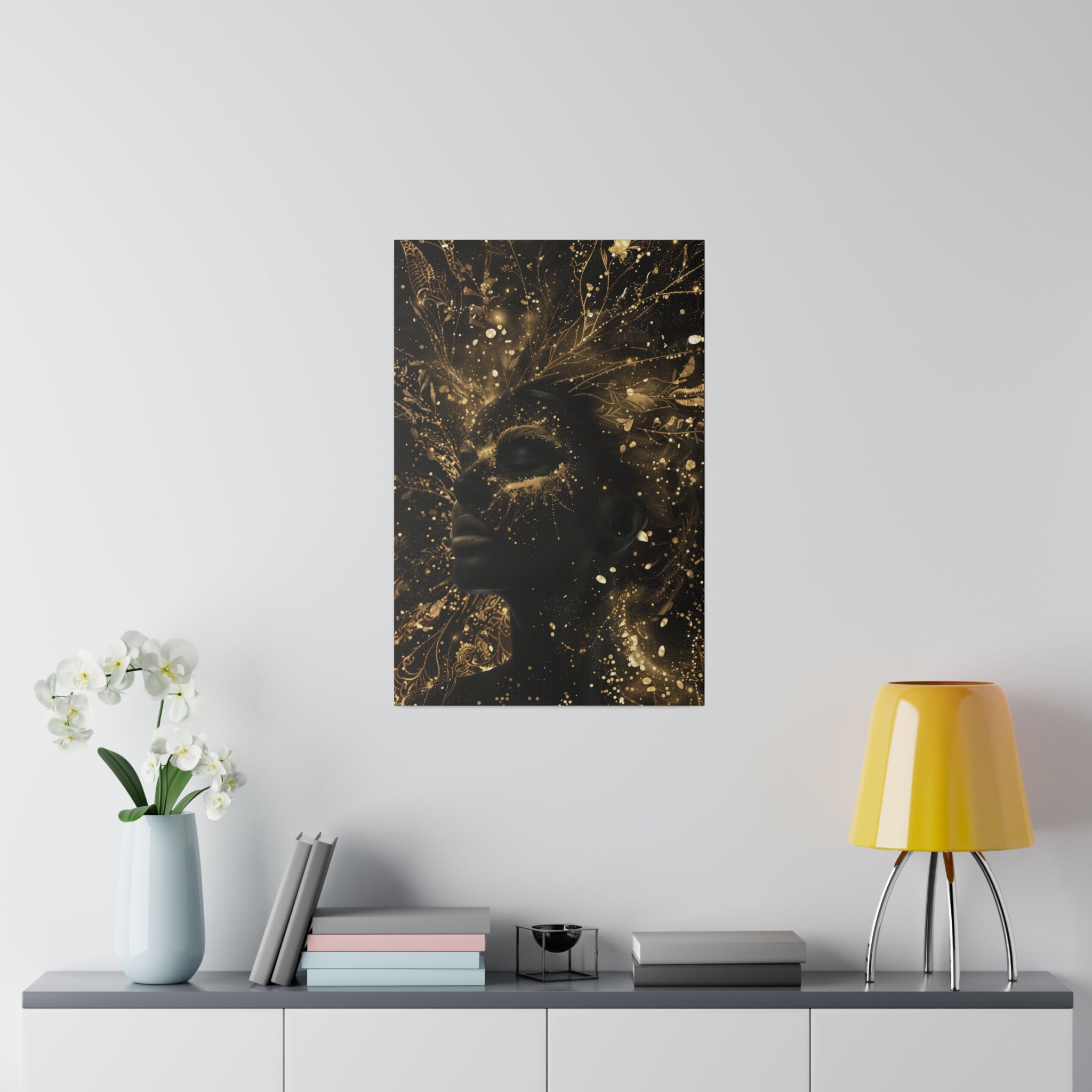 Golden Lifeforce, Woman Portrait - Luxury Gold Themed Wall Art - Vertical Canvas - WA311