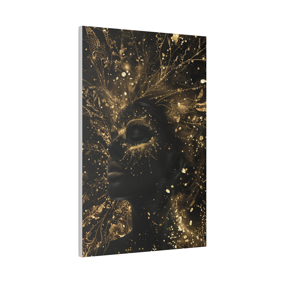 Golden Lifeforce, Woman Portrait - Luxury Gold Themed Wall Art - Vertical Canvas - WA311