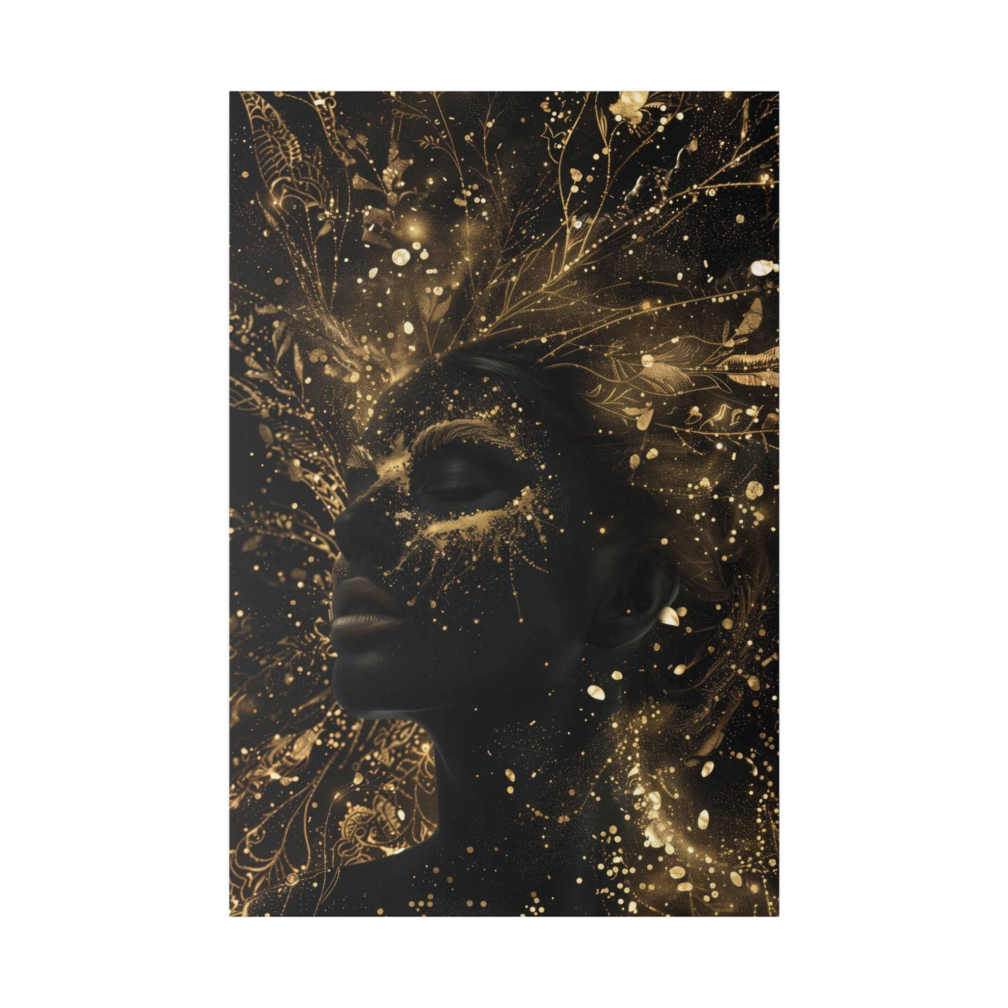 Golden Lifeforce, Woman Portrait - Luxury Gold Themed Wall Art - Vertical Canvas - WA311