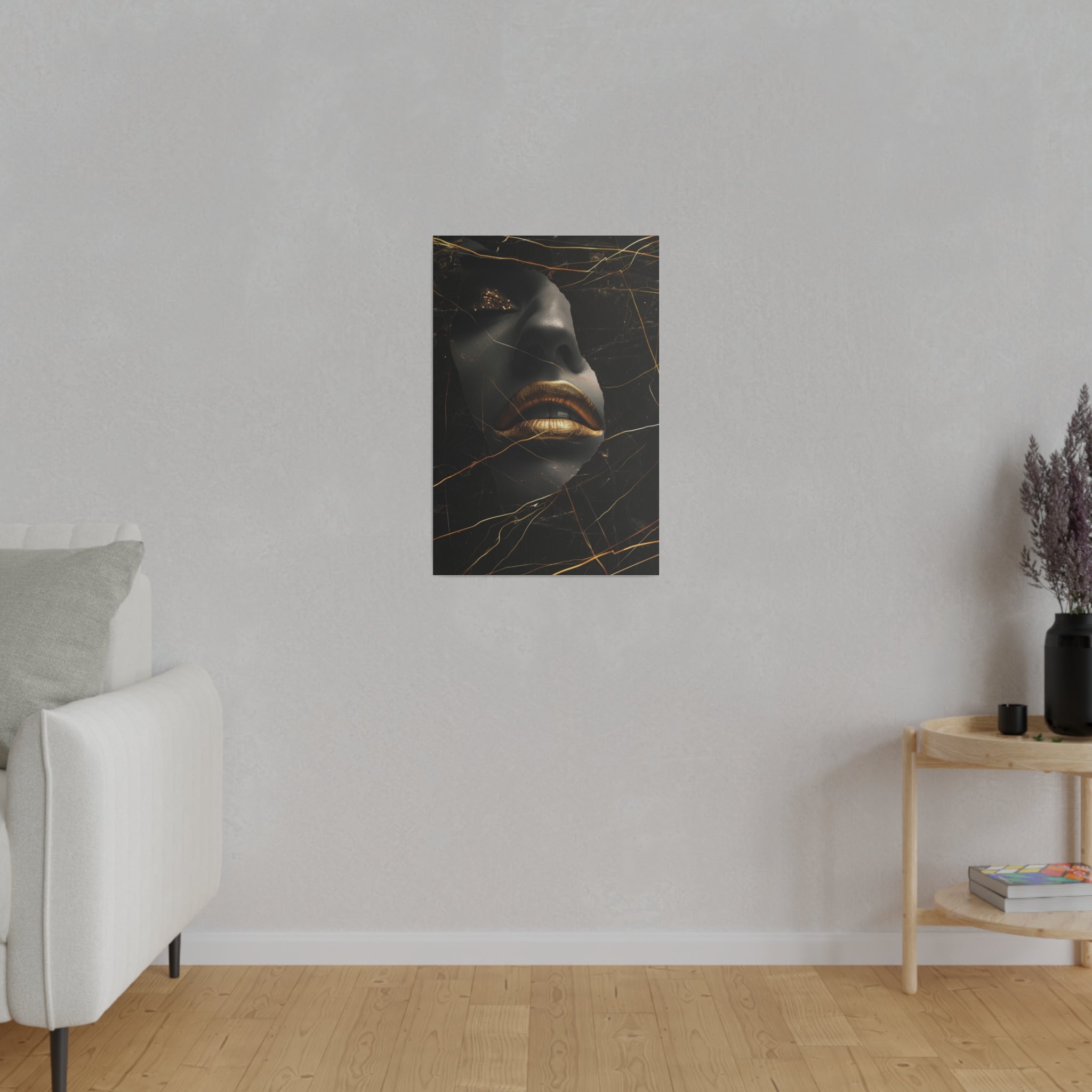 Gilded Fractures, Woman Portrait - Luxury Gold Themed Wall Art - Vertical Canvas - WA308