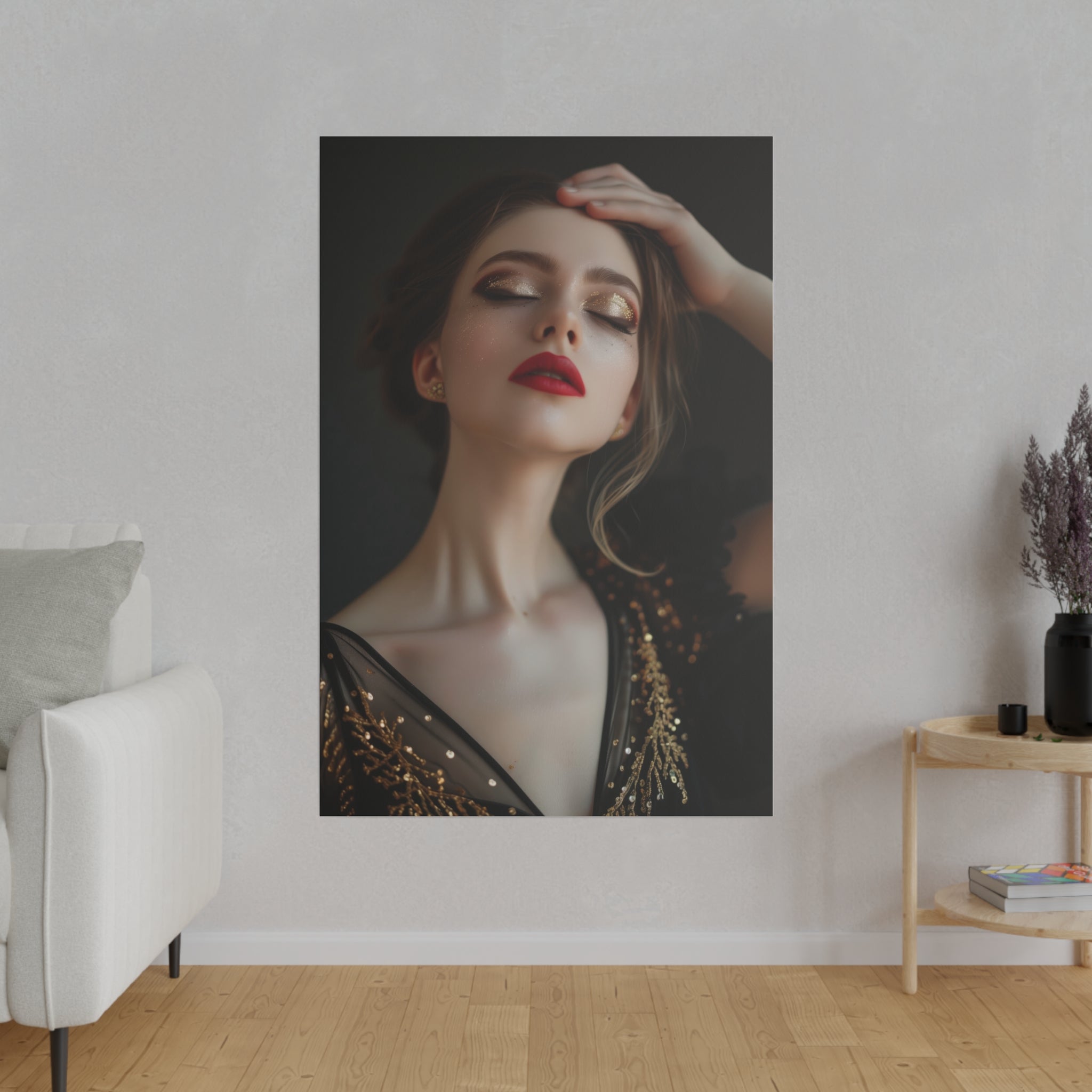 Golden Elegance, Woman Portrait - Luxury Gold Themed Wall Art - Vertical Canvas - WA294