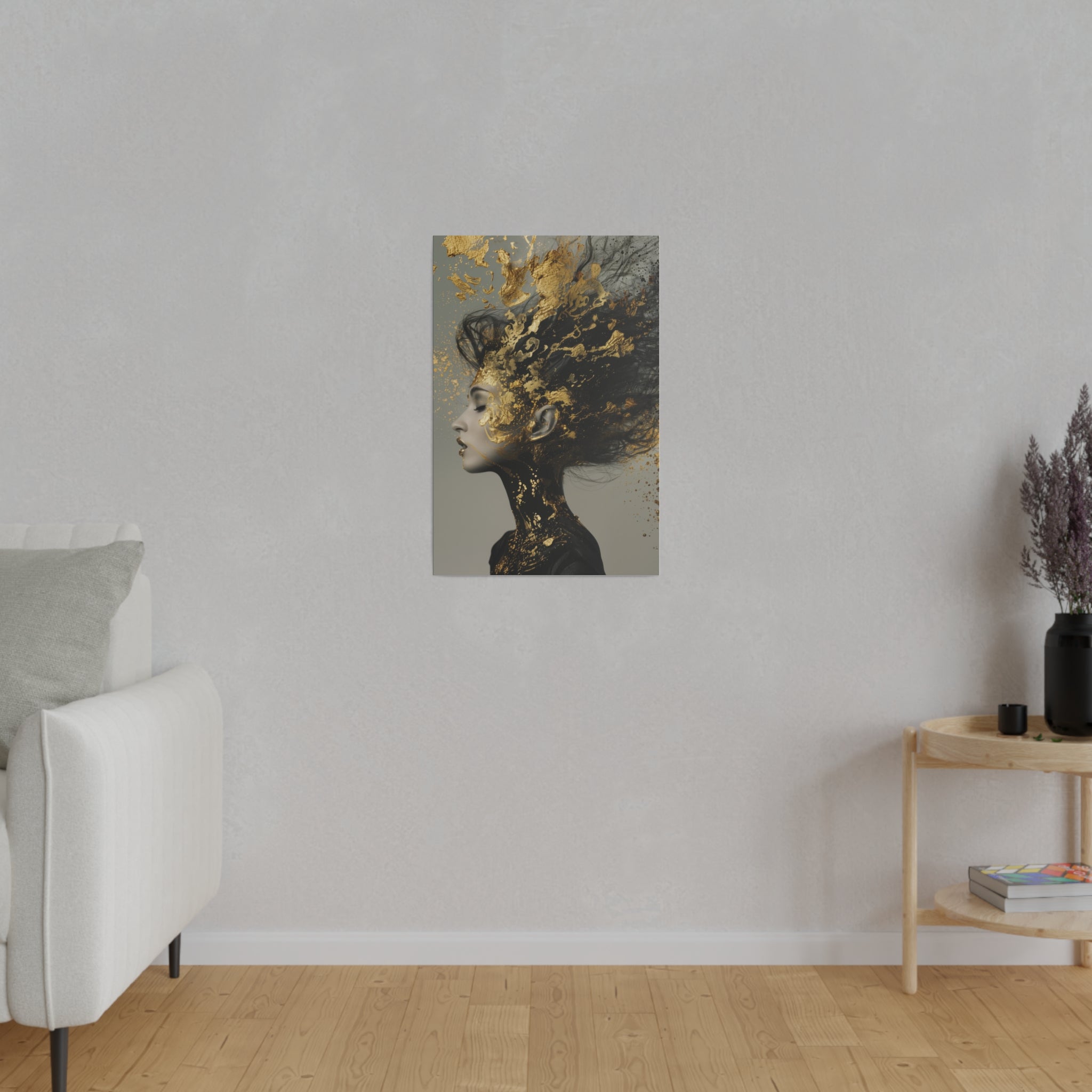 Radiant Muse, Woman Portrait - Luxury Gold Themed Wall Art - Vertical Canvas - WA302