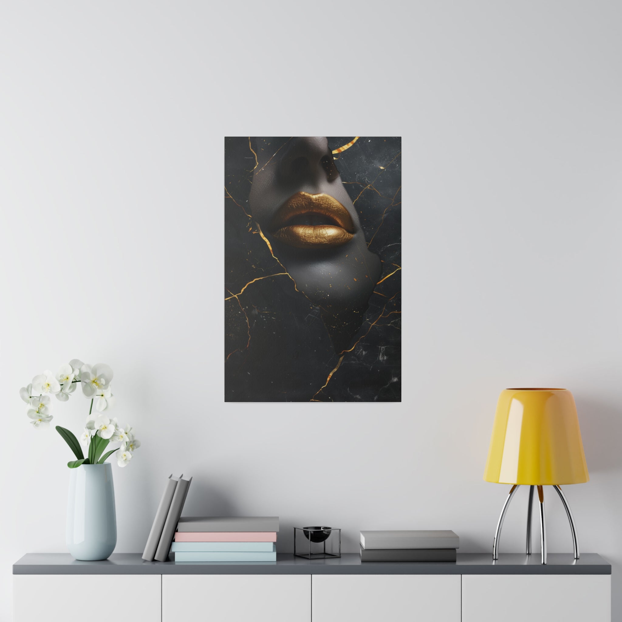 Lips of Gold, Woman Portrait - Luxury Gold Themed Wall Art - Vertical Canvas - WA309