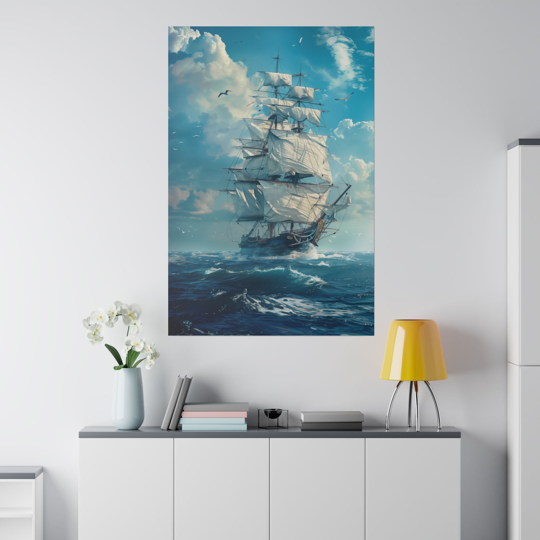 Ship on the Ocean Wall Art - Vertical Canvas - WA101