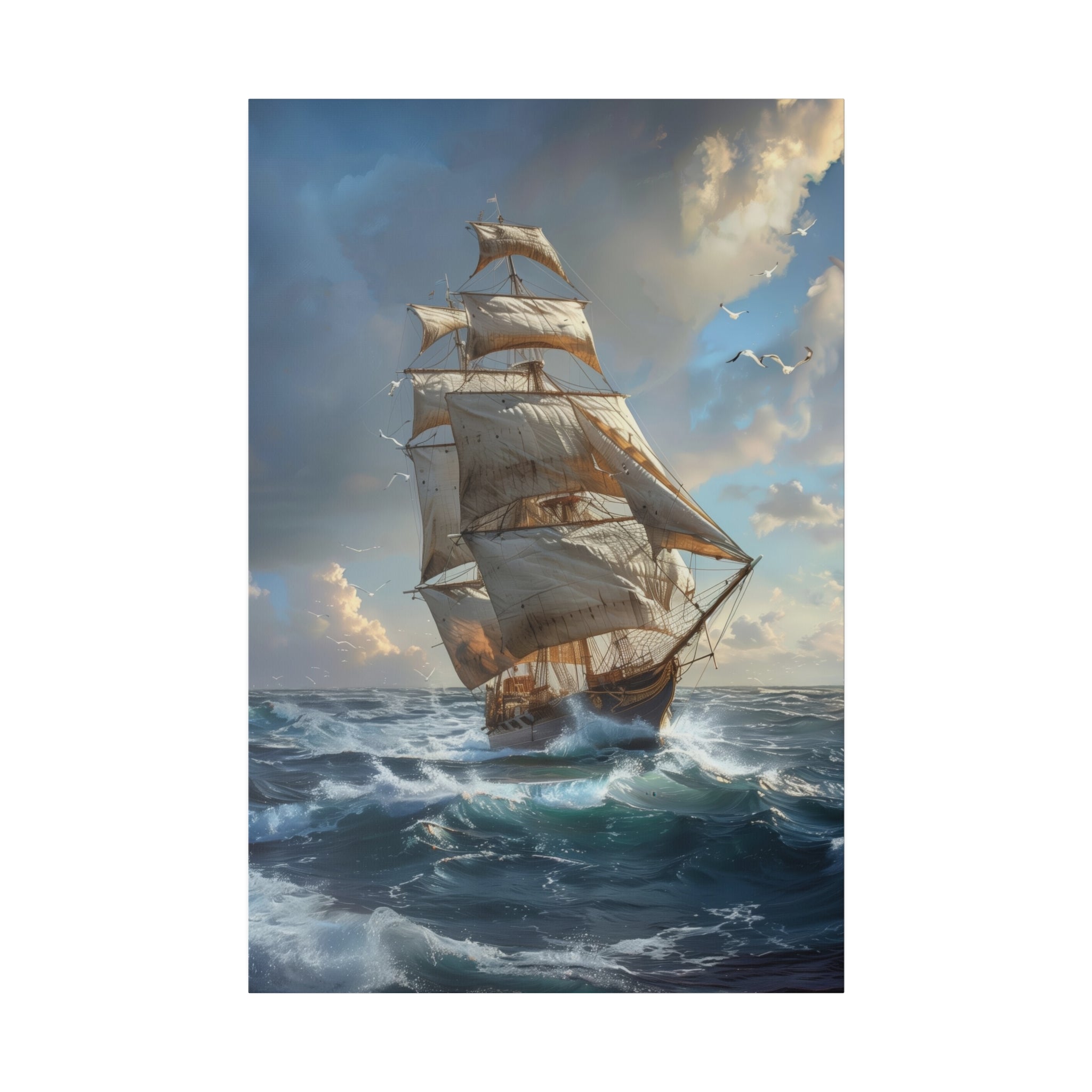 Ship on the Ocean Wall Art - Vertical Canvas - WA100