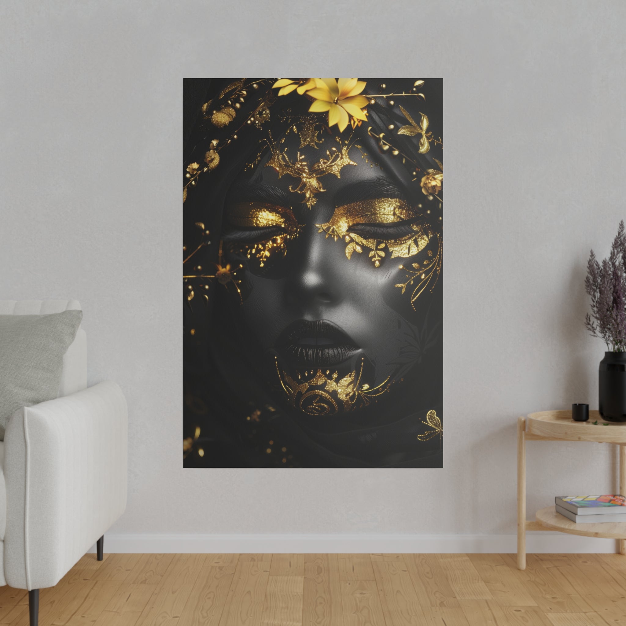 Golden Brilliance, Woman Portrait - Luxury Gold Themed Wall Art - Vertical Canvas - WA312