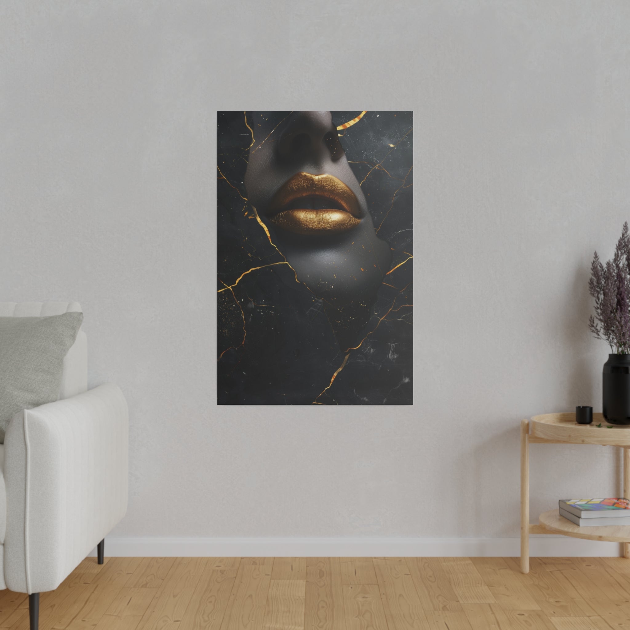 Lips of Gold, Woman Portrait - Luxury Gold Themed Wall Art - Vertical Canvas - WA309