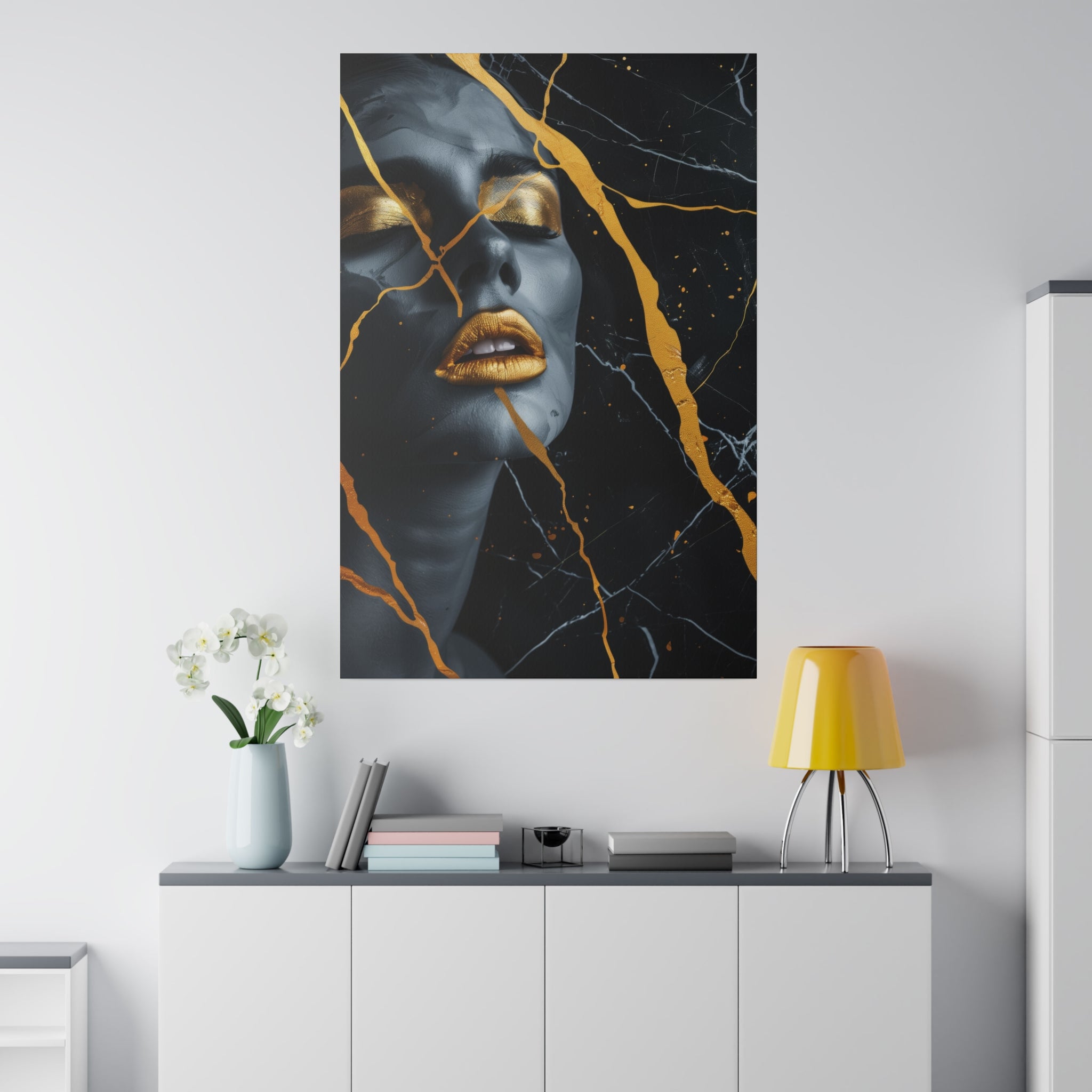 Veins of Gold, Woman Portrait - Luxury Gold Themed Wall Art - Vertical Canvas - WA305