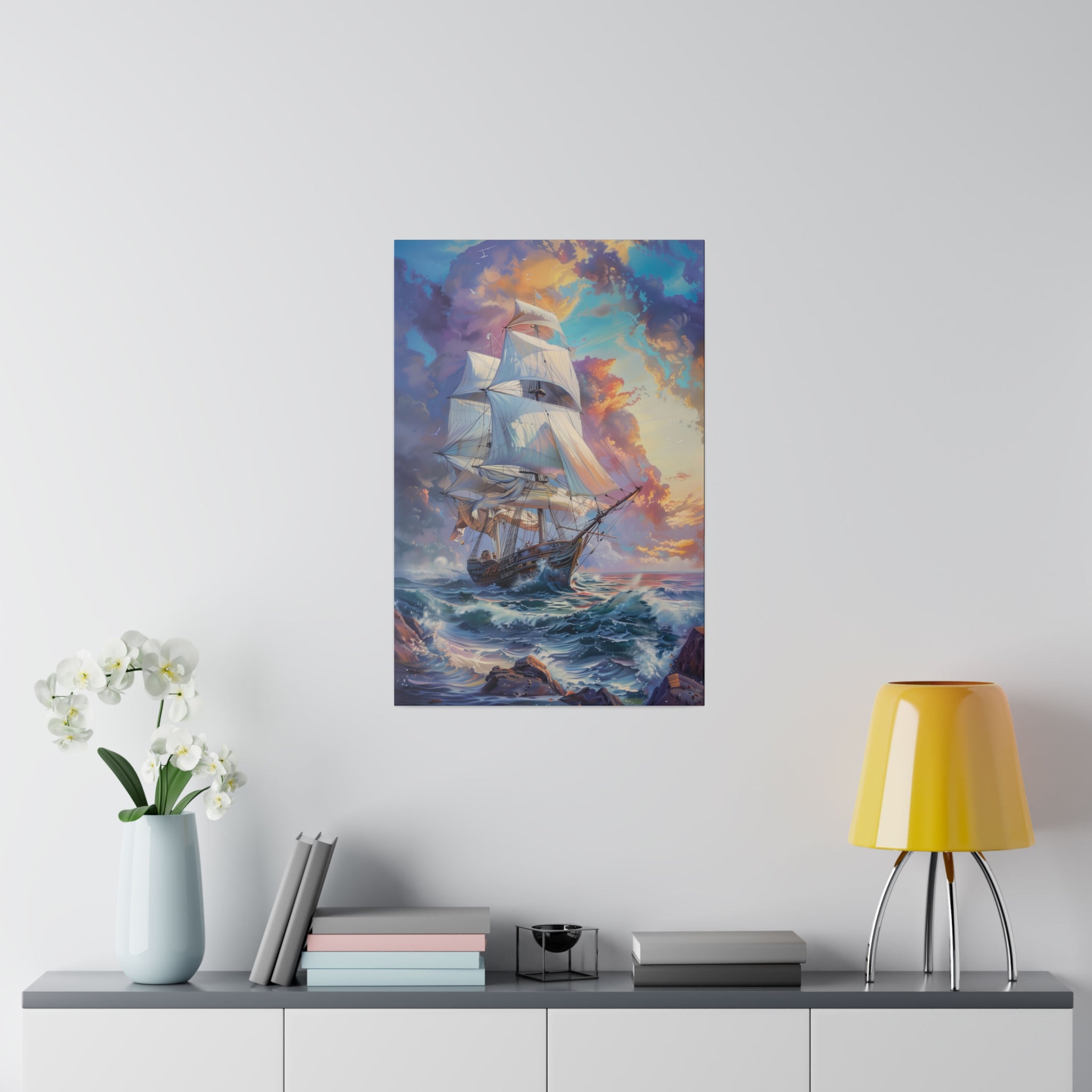 Ship on the Ocean Wall Art - Vertical Canvas - WA102