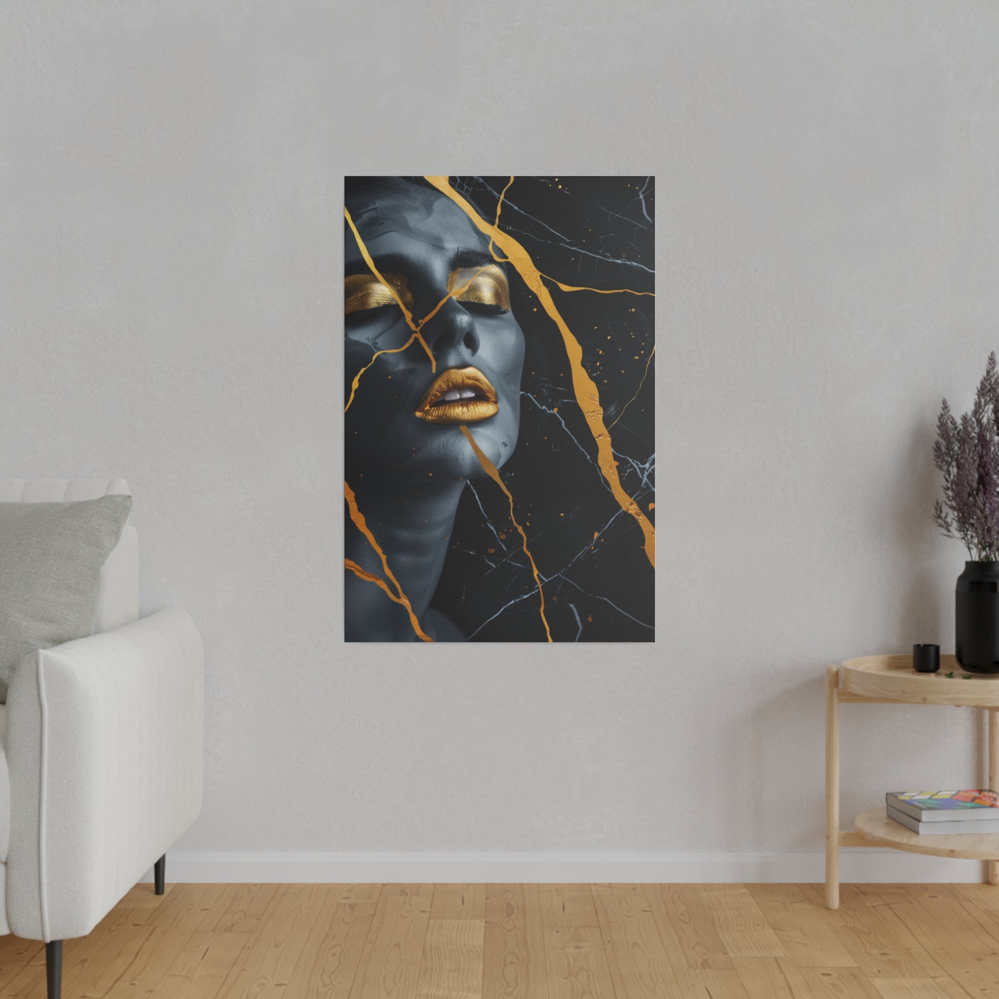 Veins of Gold, Woman Portrait - Luxury Gold Themed Wall Art - Vertical Canvas - WA305