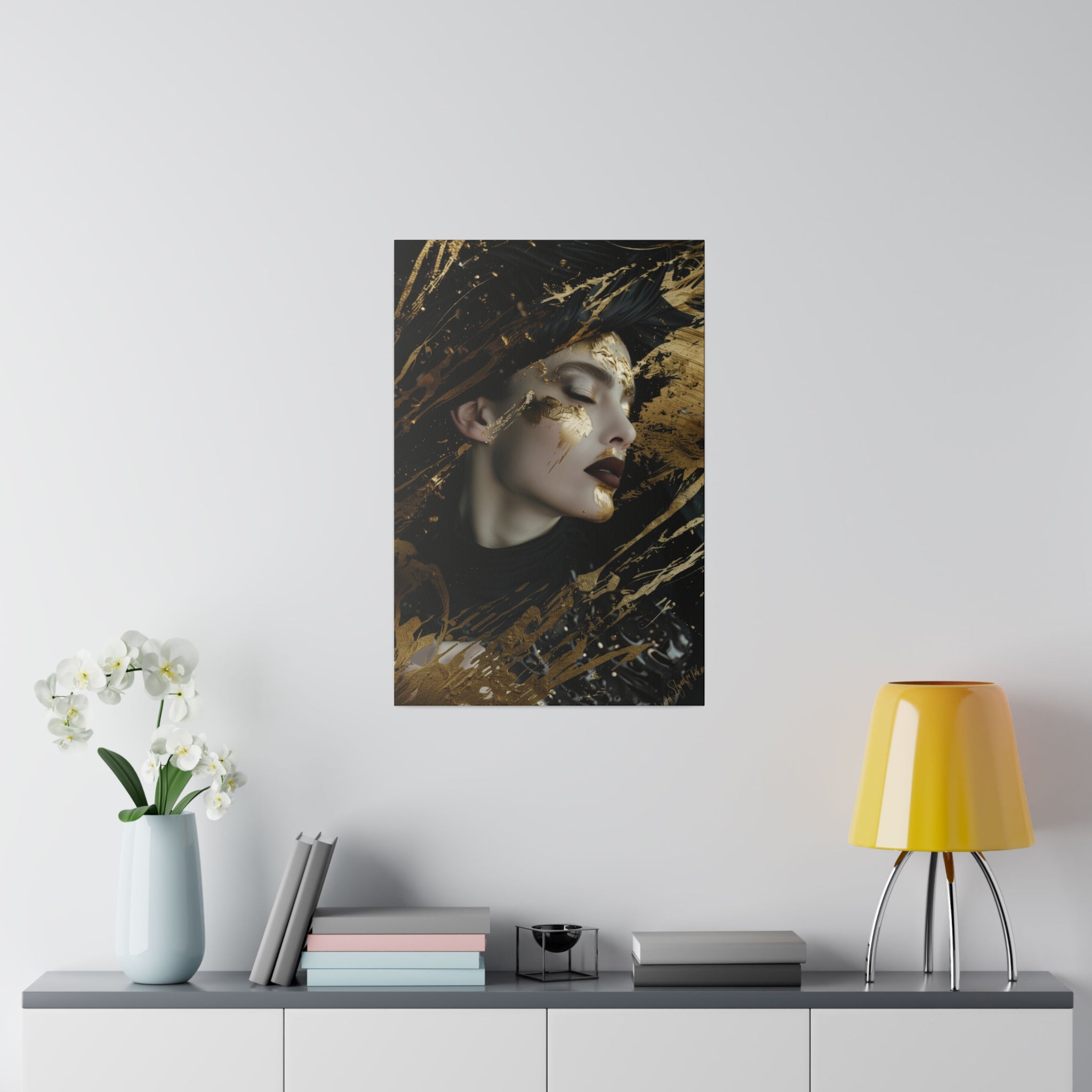 Graced by Gold, Woman Portrait - Luxury Gold Themed Wall Art - Vertical Canvas - WA298