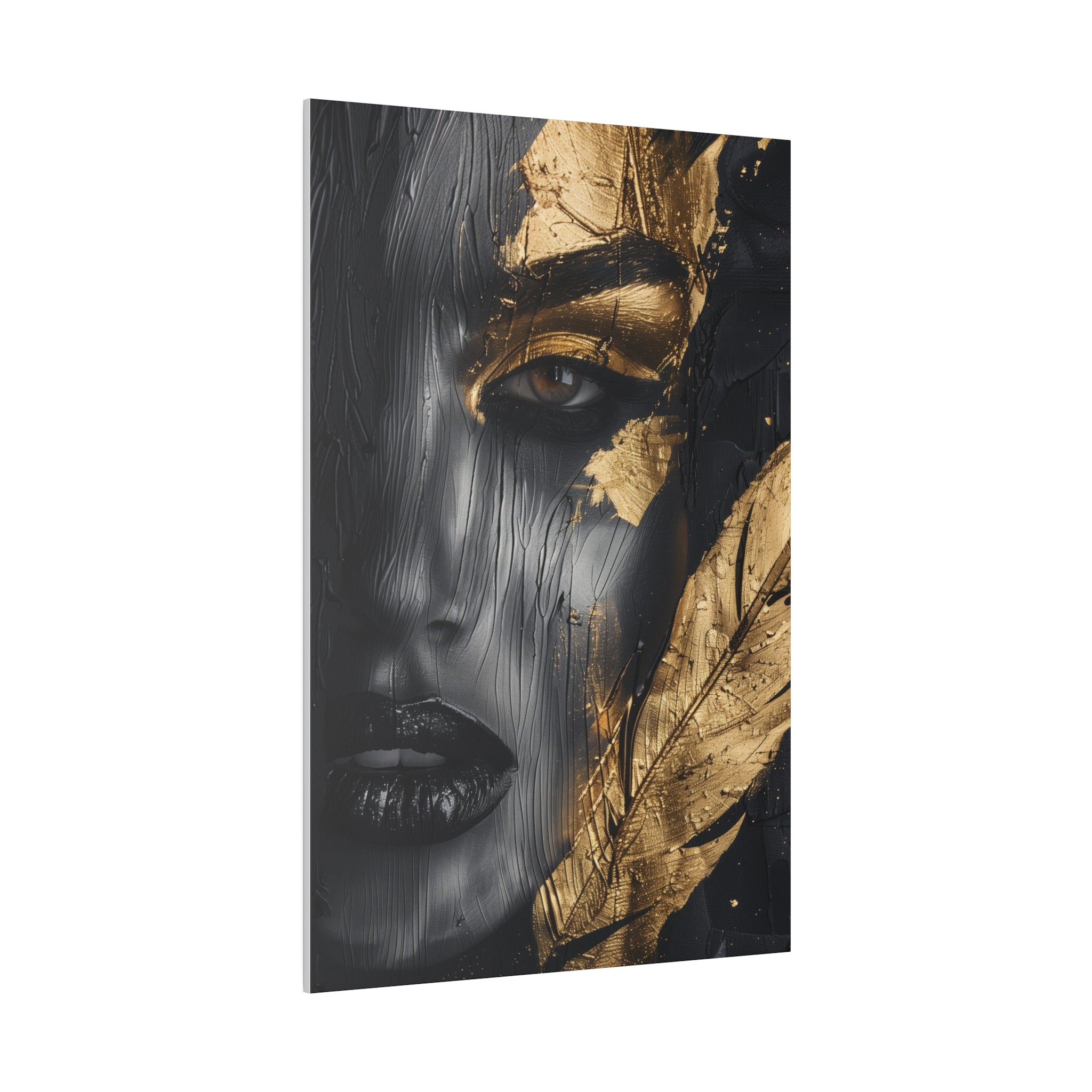 Painted Beauty, Woman Portrait - Luxury Gold Themed Wall Art - Vertical Canvas - WA296