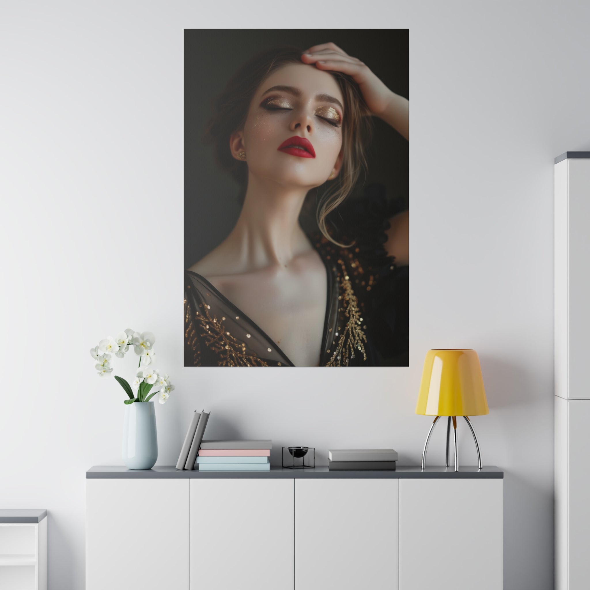 Golden Elegance, Woman Portrait - Luxury Gold Themed Wall Art - Vertical Canvas - WA294