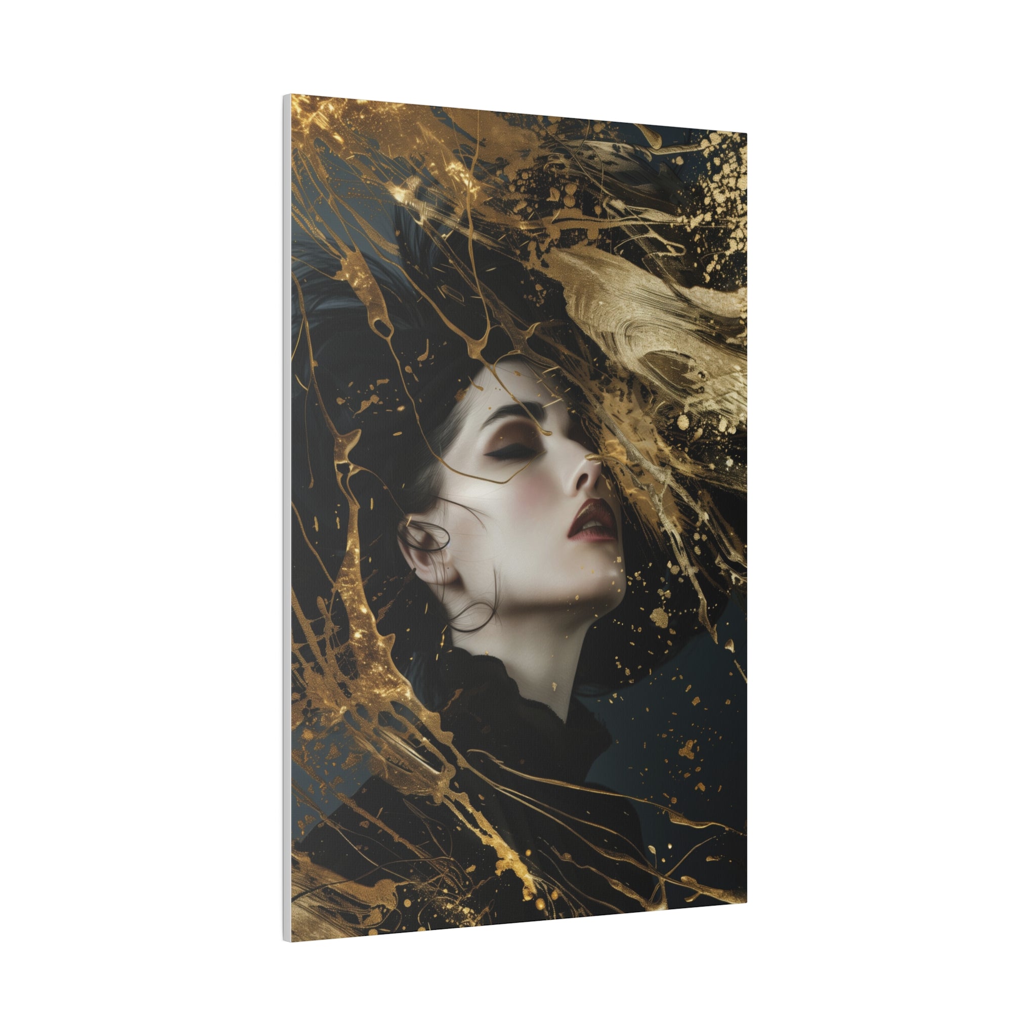 A Splash of Gold, Woman Portrait - Luxury Gold Themed Wall Art - Vertical Canvas - WA297