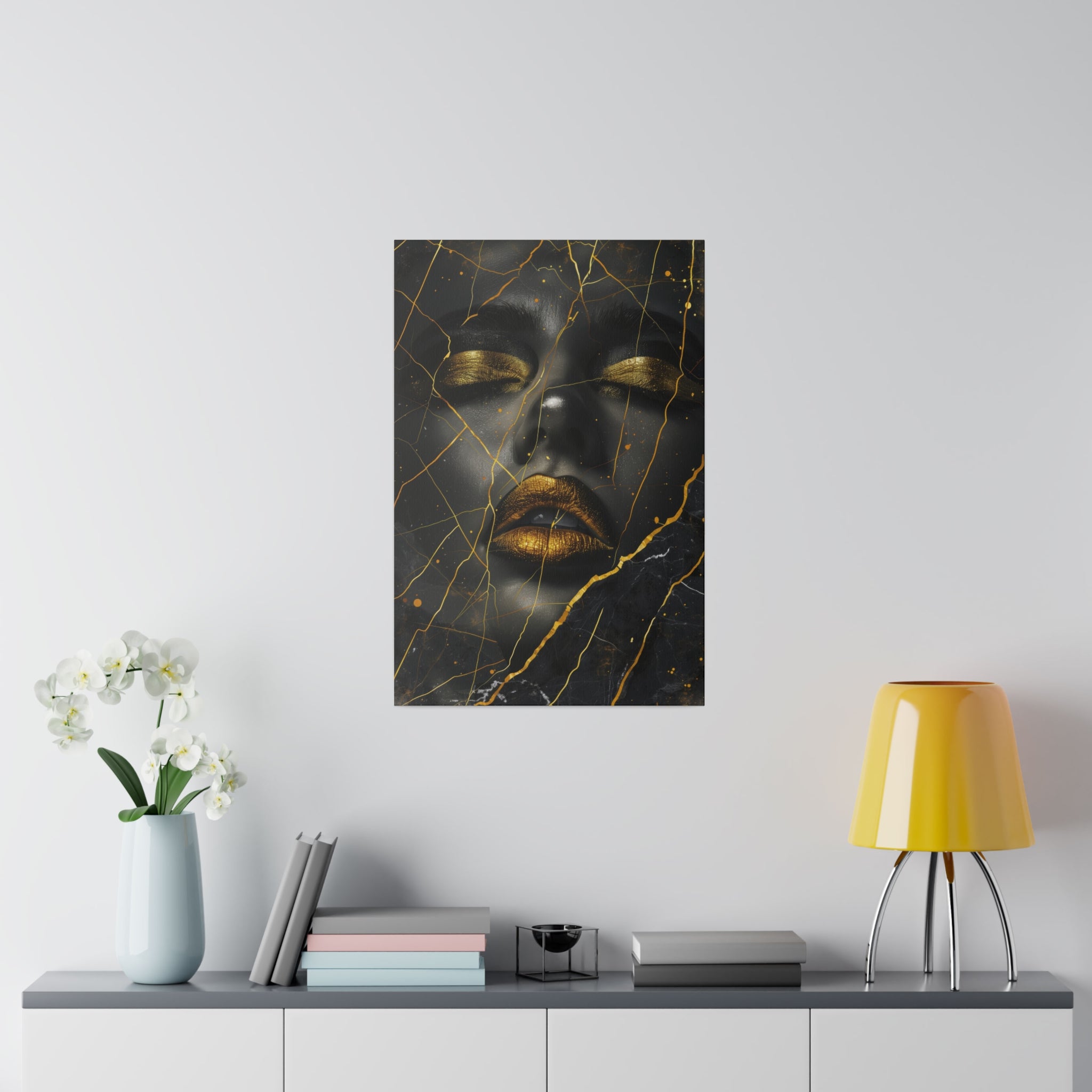 Shattered Gold, Woman Portrait - Luxury Gold Themed Wall Art - Vertical Canvas - WA307