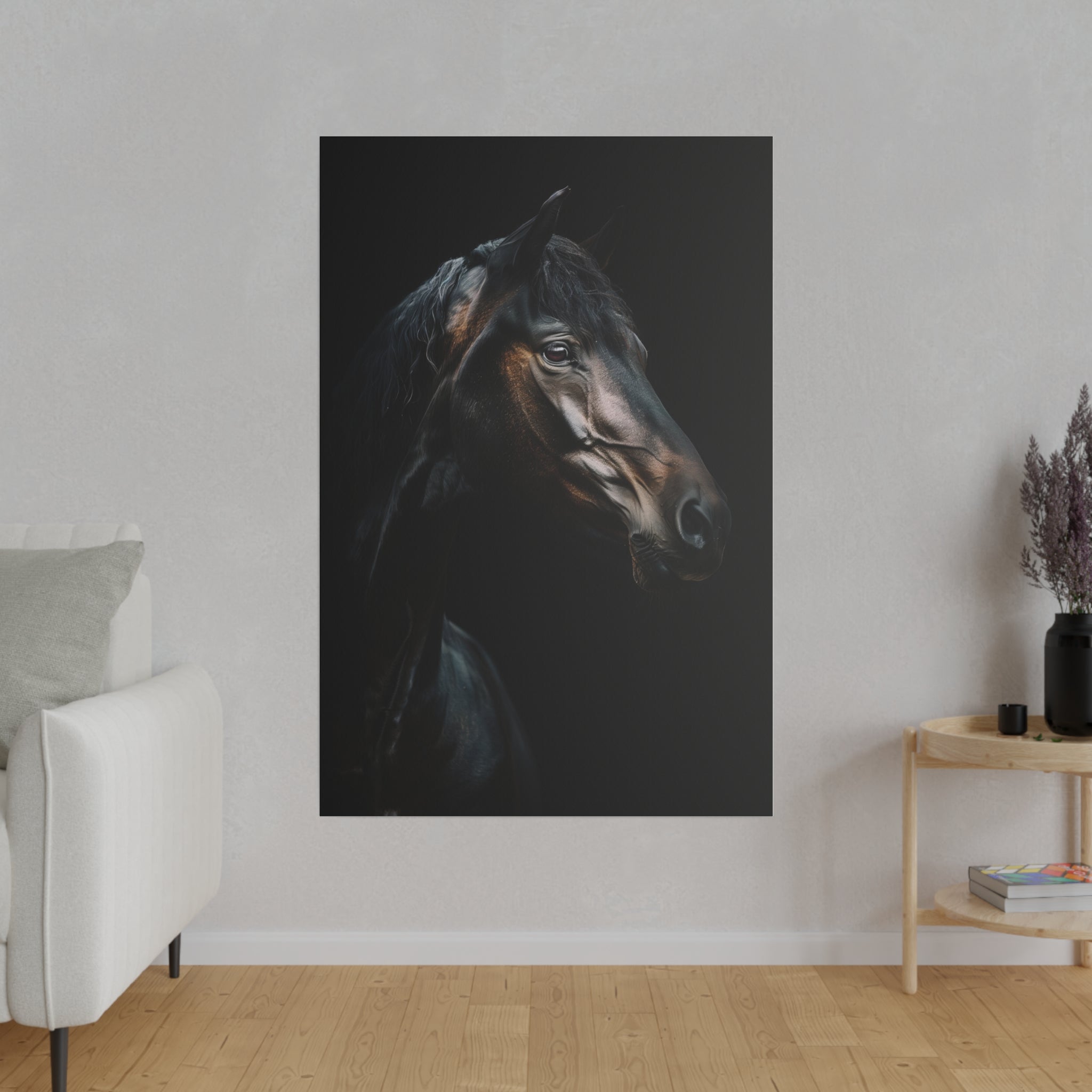 Black Majestic Horse - Wildlife Wall Art - Vertical Canvas - WA244