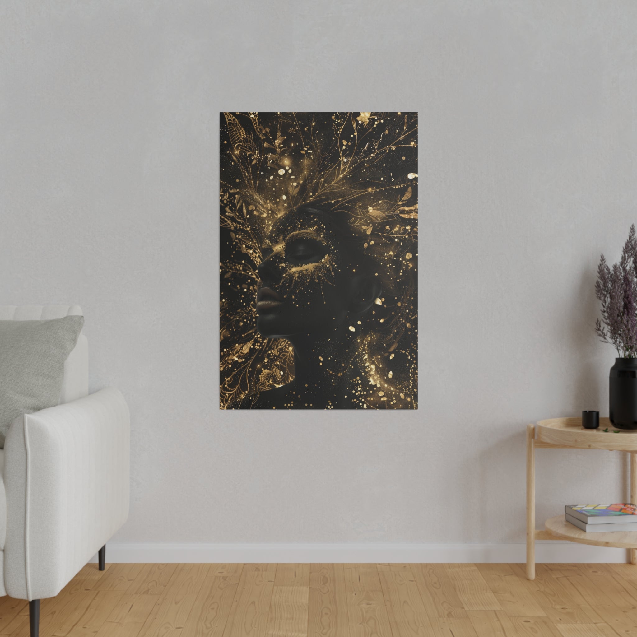 Golden Lifeforce, Woman Portrait - Luxury Gold Themed Wall Art - Vertical Canvas - WA311