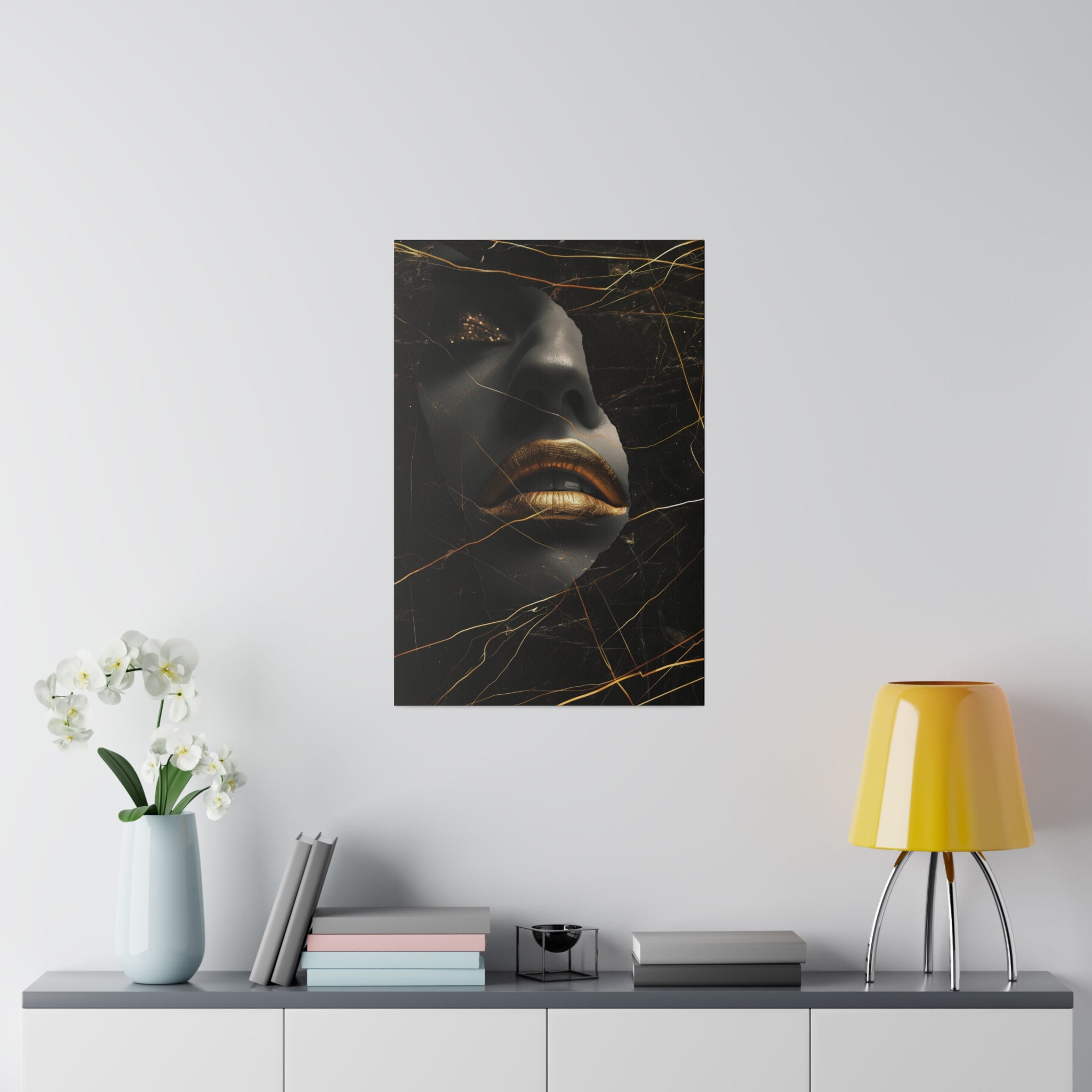 Gilded Fractures, Woman Portrait - Luxury Gold Themed Wall Art - Vertical Canvas - WA308