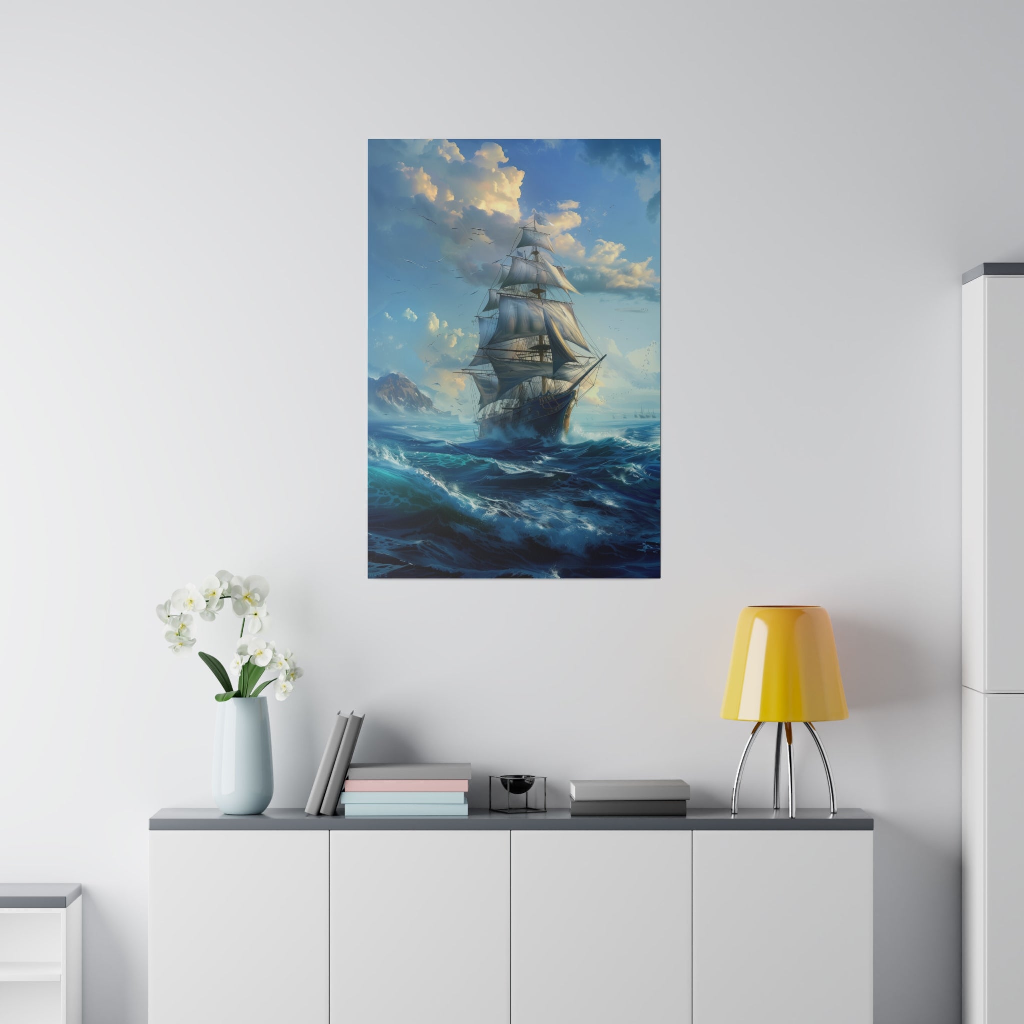 Ship on the Ocean Wall Art - Vertical Canvas - WA99