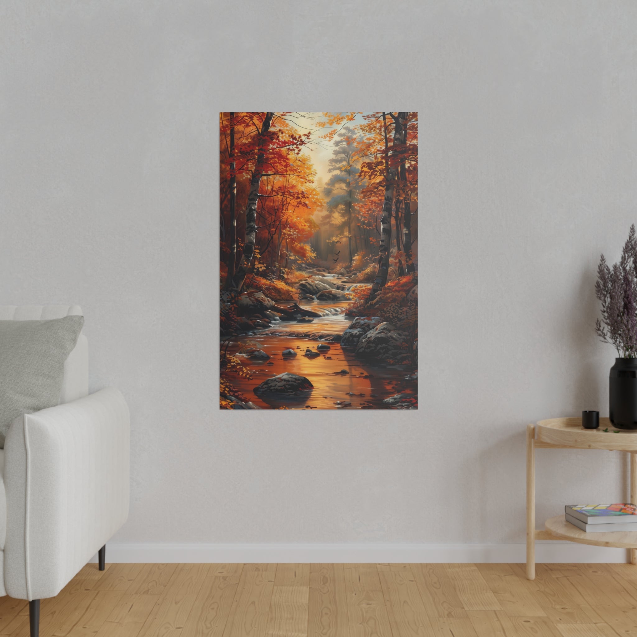 Serene Autumn Stream - Nature Wall Art - Vertical Canvas - WA313