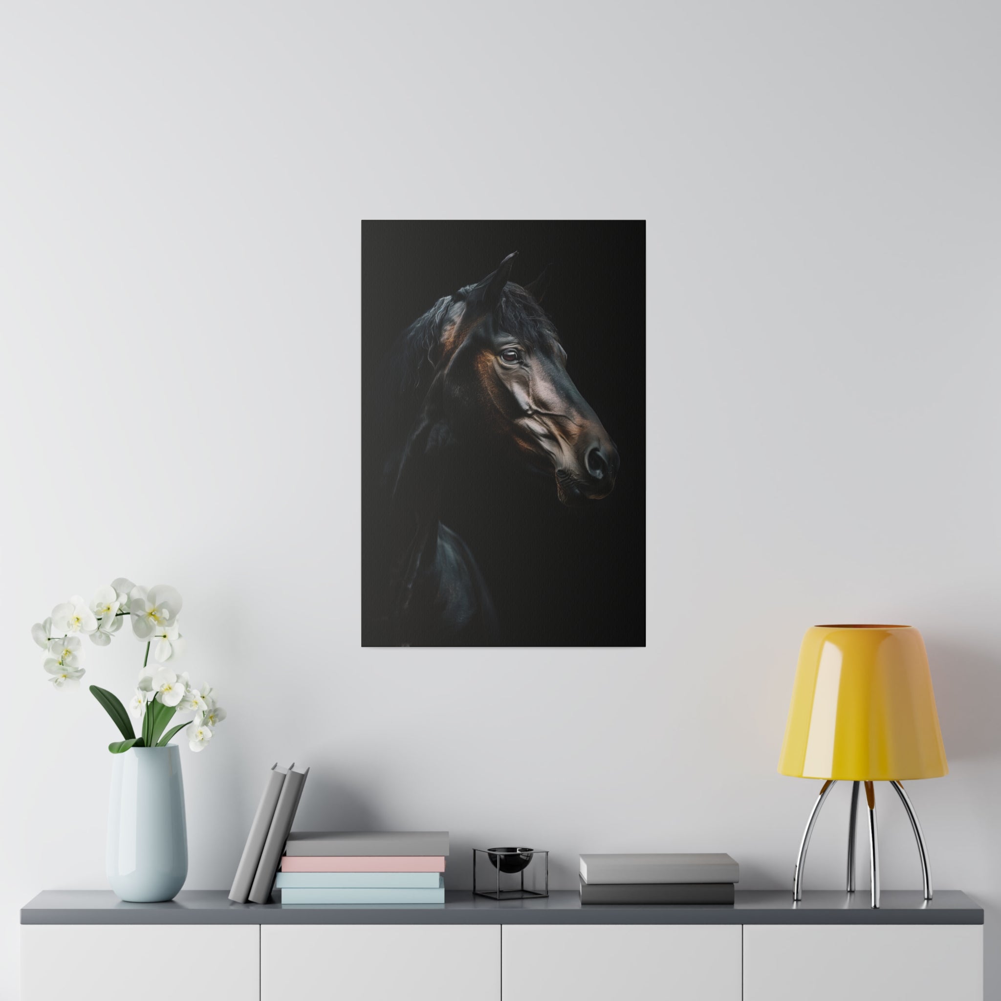 Black Majestic Horse - Wildlife Wall Art - Vertical Canvas - WA244