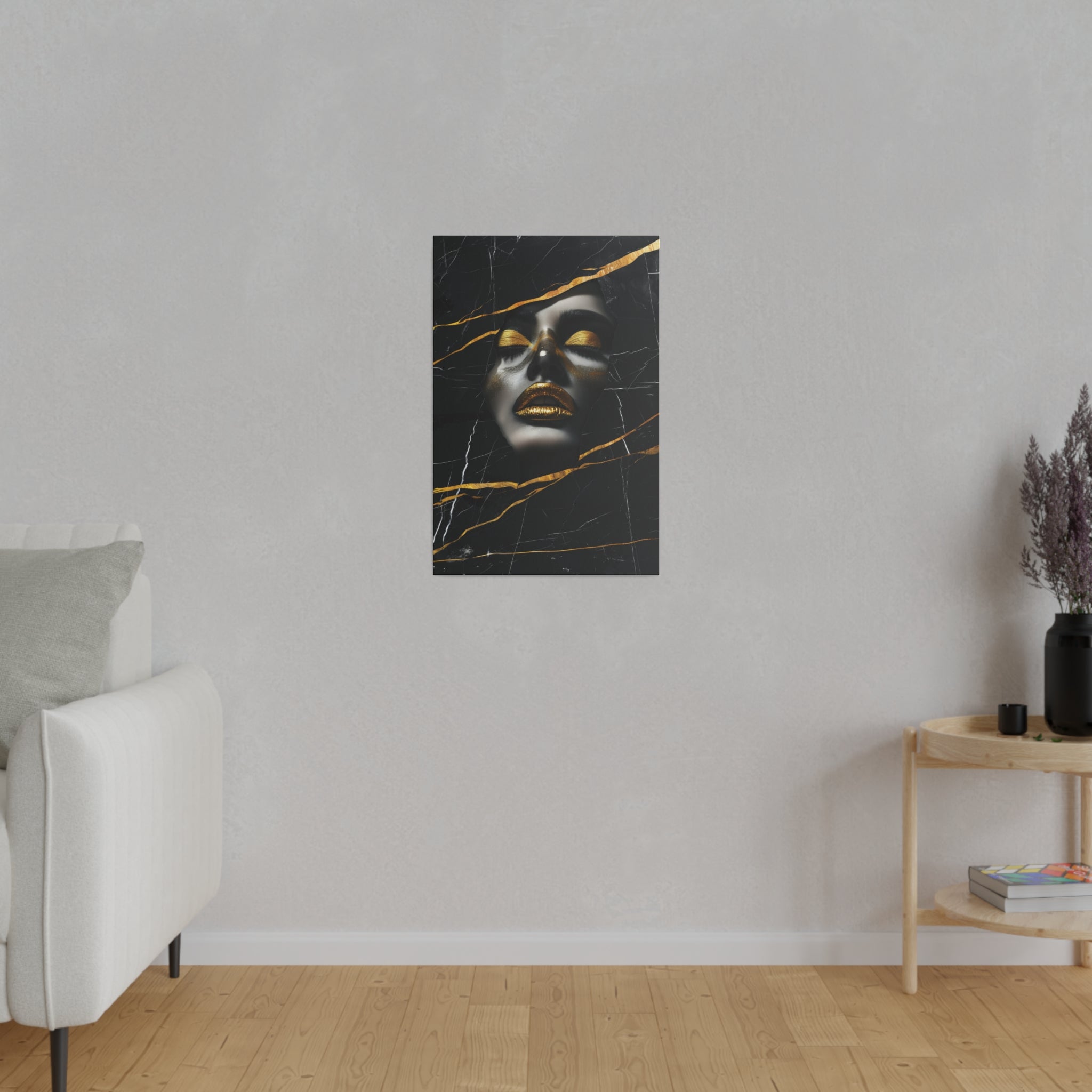 Fragmented Beauty, Woman Portrait - Luxury Gold Themed Wall Art - Vertical Canvas - WA310