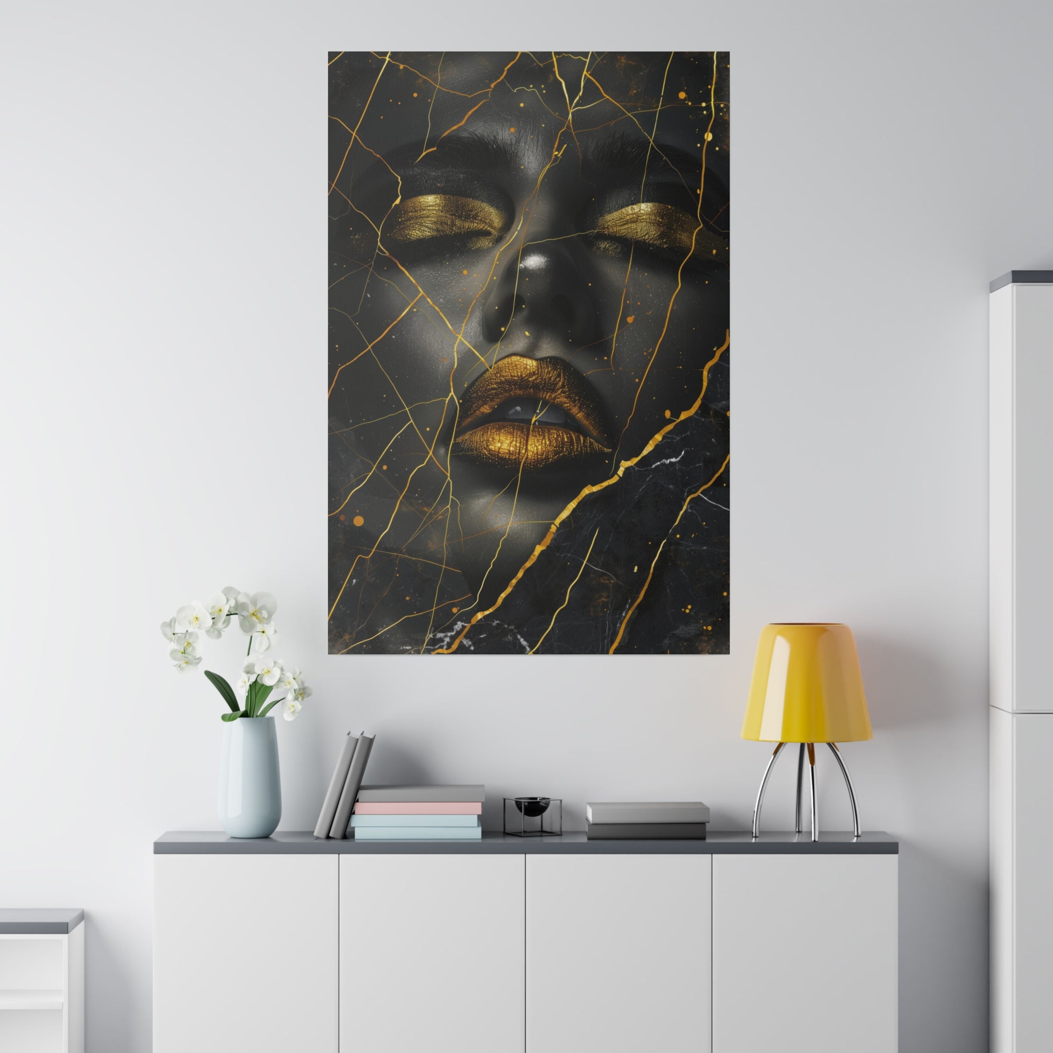 Shattered Gold, Woman Portrait - Luxury Gold Themed Wall Art - Vertical Canvas - WA307