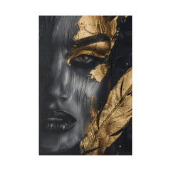 Painted Beauty, Woman Portrait - Luxury Gold Themed Wall Art - Vertical Canvas - WA296