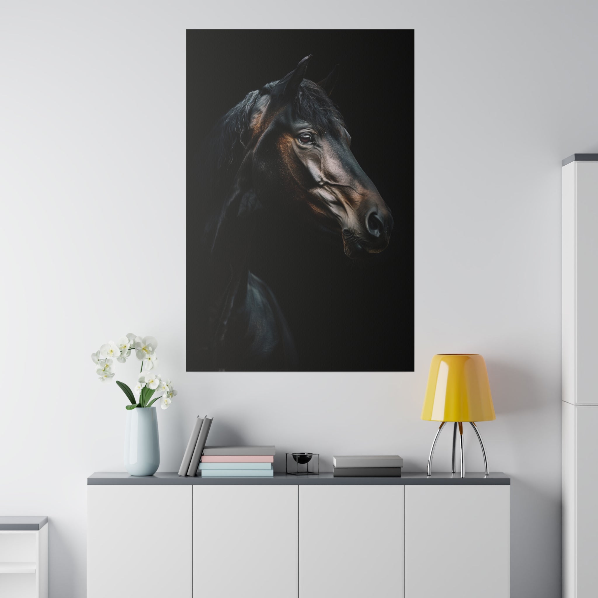 Black Majestic Horse - Wildlife Wall Art - Vertical Canvas - WA244